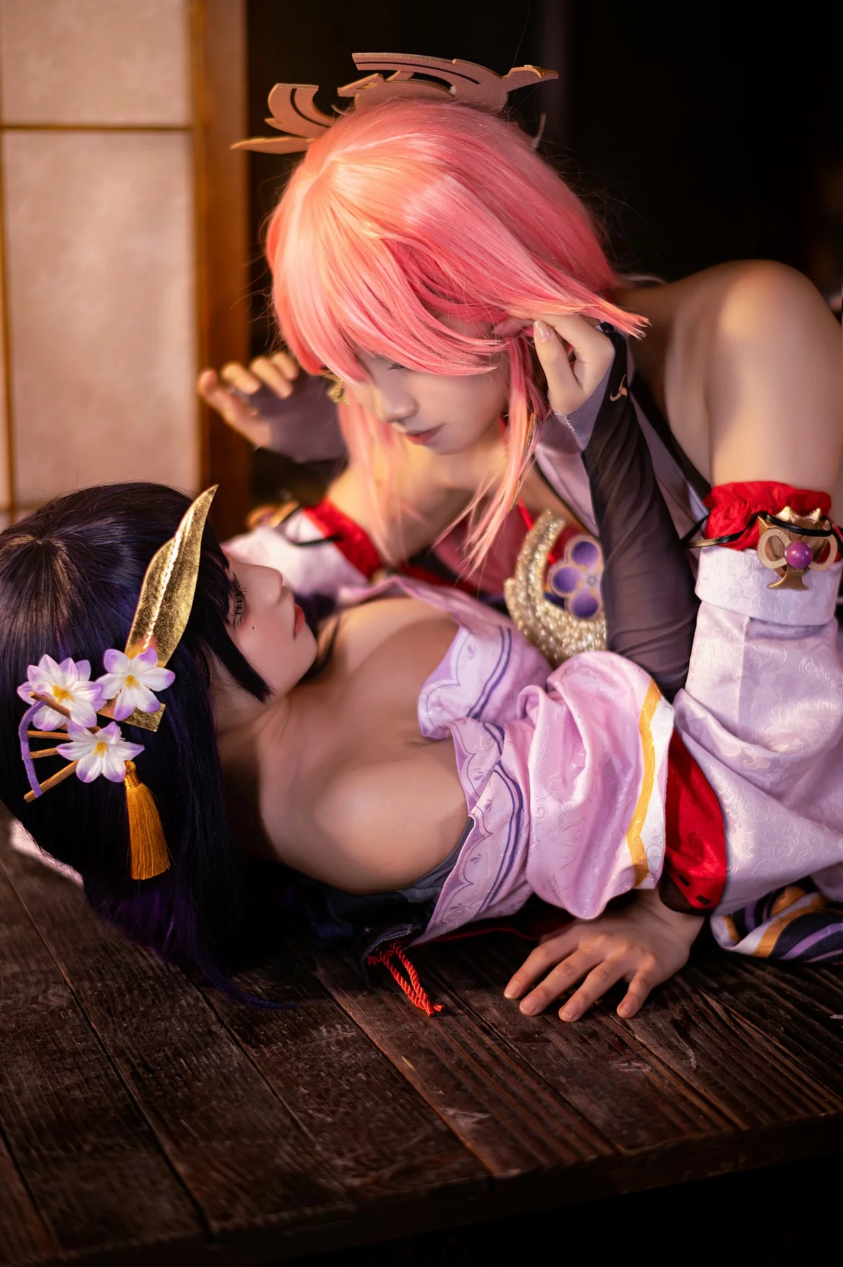 Coser美女伊喵君八重&雷神双倍快乐主题私房姐妹花性感日系服饰惹火诱惑写真57P