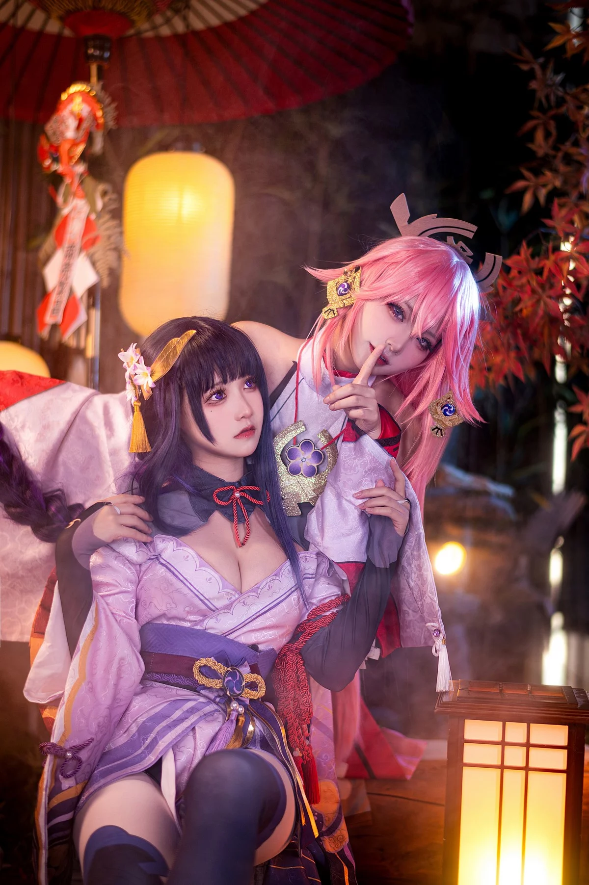 Coser美女伊喵君八重&雷神双倍快乐主题私房姐妹花性感日系服饰惹火诱惑写真57P