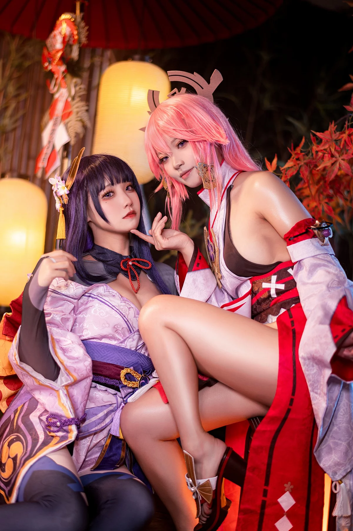 Coser美女伊喵君八重&雷神双倍快乐主题私房姐妹花性感日系服饰惹火诱惑写真57P