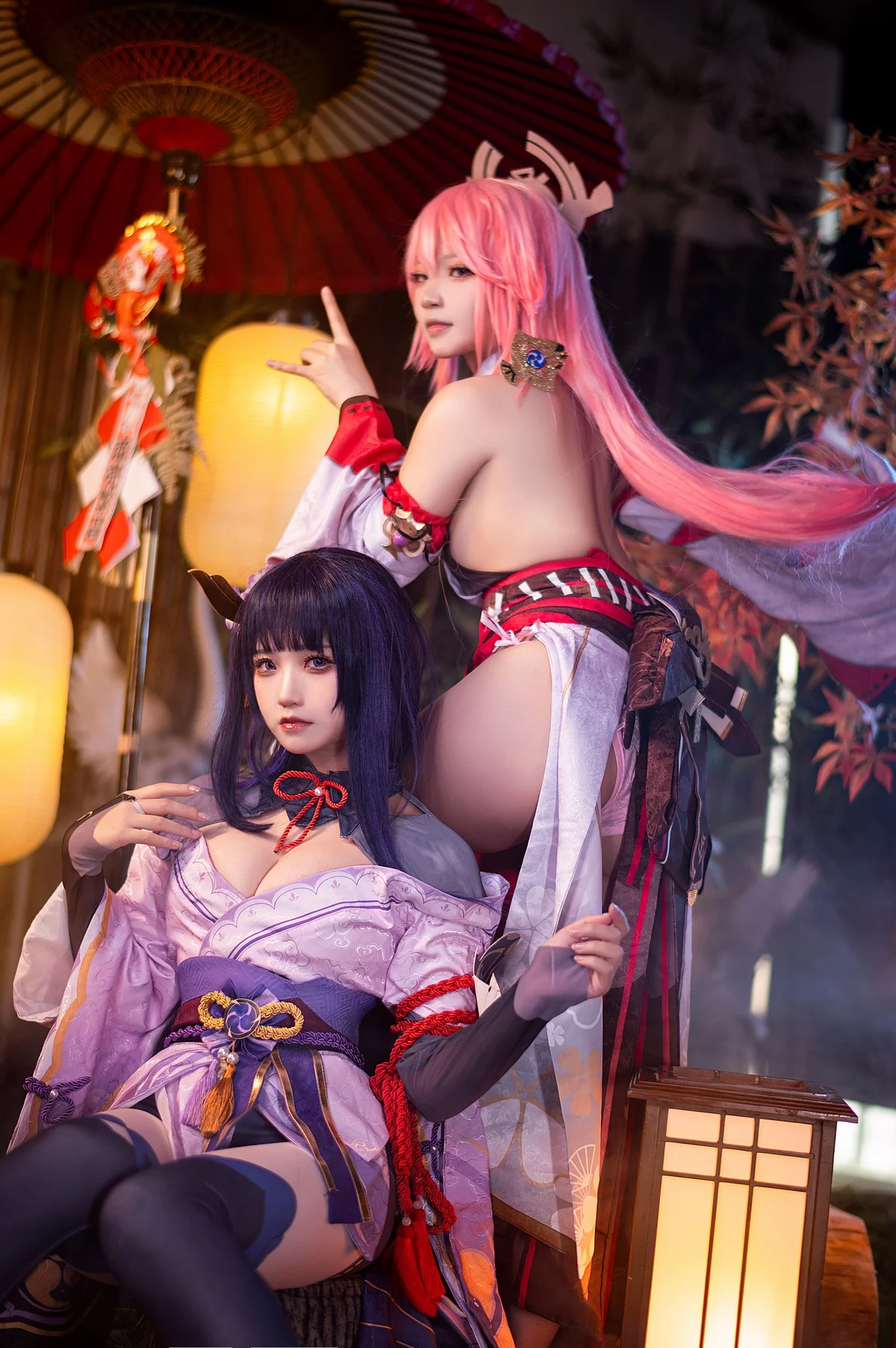 Coser美女伊喵君八重&雷神双倍快乐主题私房姐妹花性感日系服饰惹火诱惑写真57P