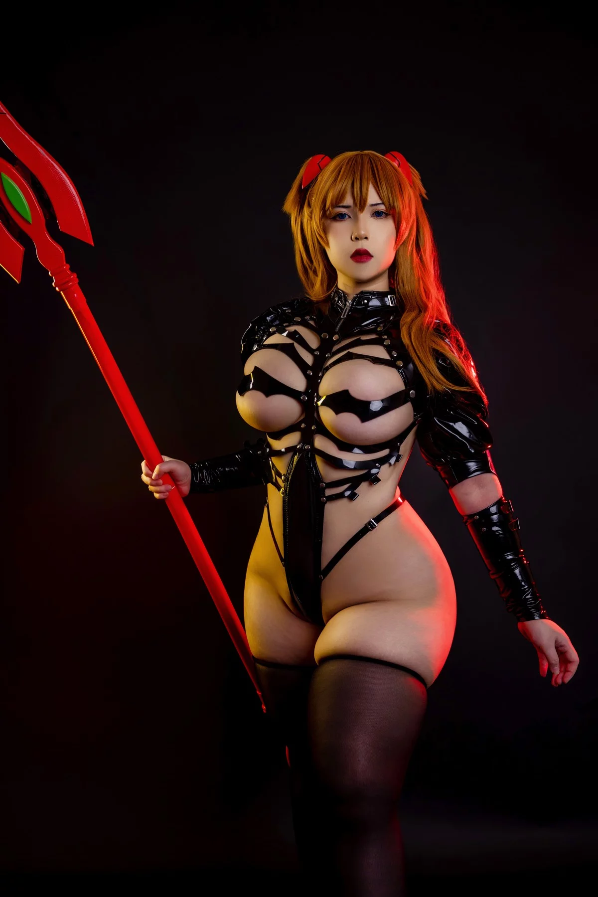 网络美女UyUy-Dark Asuka主题私房性感黑色皮质情趣服饰秀丰乳肥臀诱惑写真46P