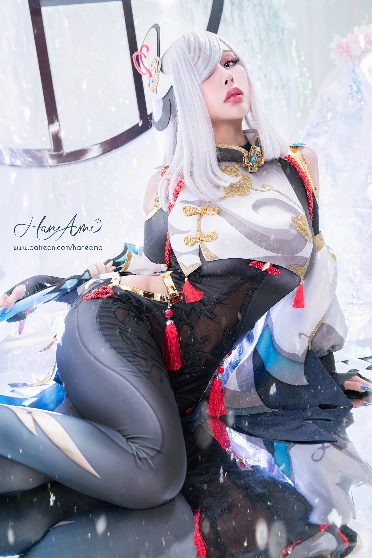 Coser美女雨波_HaneAme原神申鹤主题性感黑色蕾丝内衣秀丰满身材诱惑写真31P