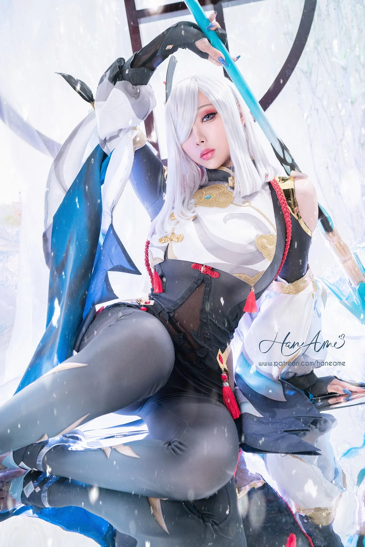 Coser美女雨波_HaneAme原神申鹤主题性感黑色蕾丝内衣秀丰满身材诱惑写真31P