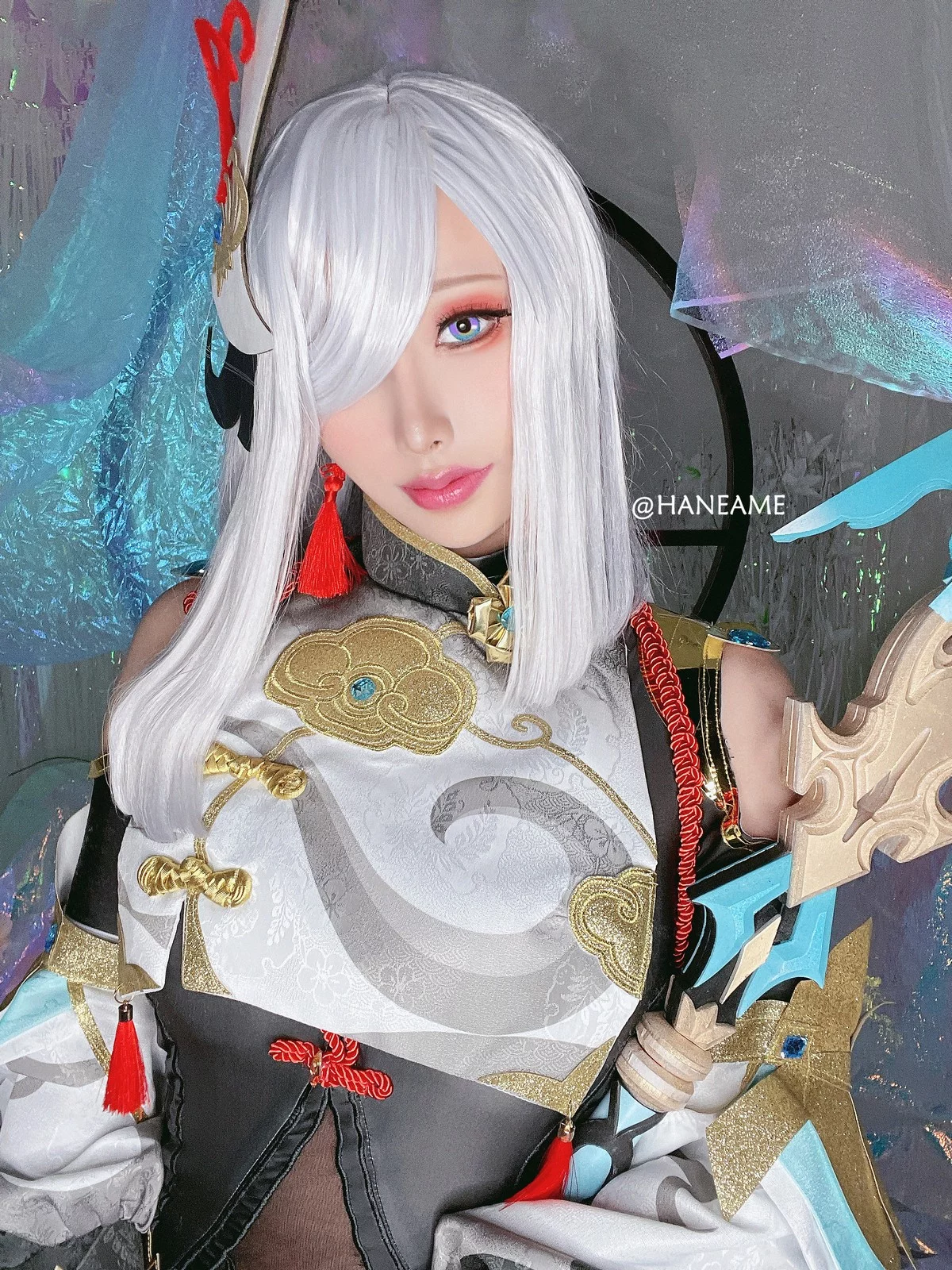 Coser美女雨波_HaneAme原神申鹤主题性感黑色蕾丝内衣秀丰满身材诱惑写真31P