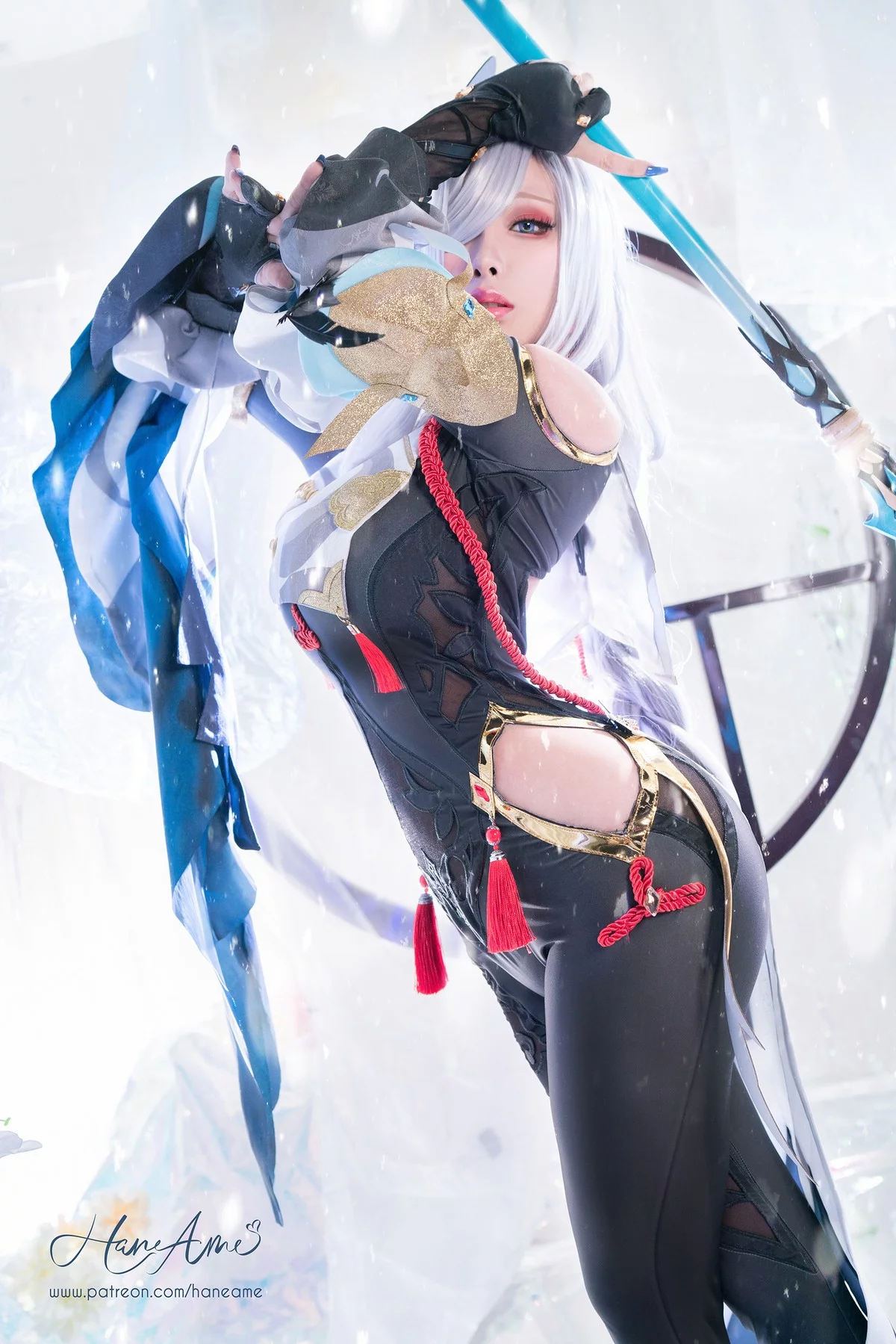 Coser美女雨波_HaneAme原神申鹤主题性感黑色蕾丝内衣秀丰满身材诱惑写真31P