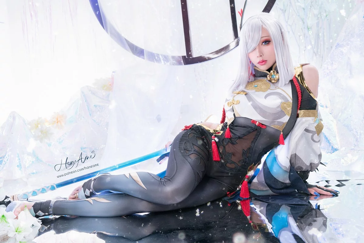 Coser美女雨波_HaneAme原神申鹤主题性感黑色蕾丝内衣秀丰满身材诱惑写真31P