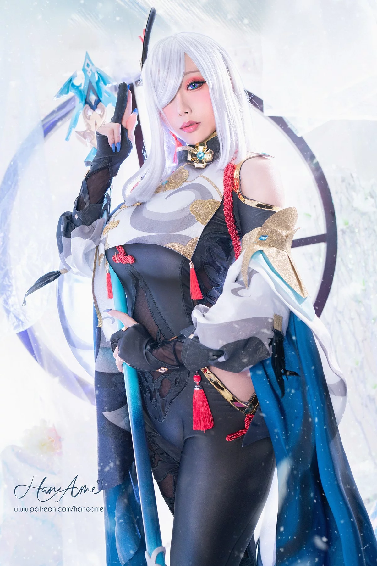Coser美女雨波_HaneAme原神申鹤主题性感黑色蕾丝内衣秀丰满身材诱惑写真31P