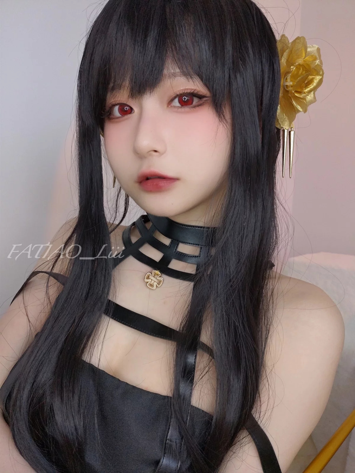 网络美女迷之呆梨约尔·福杰主题私房性感黑色三点式皮质内衣秀曼妙身姿诱惑写真58P