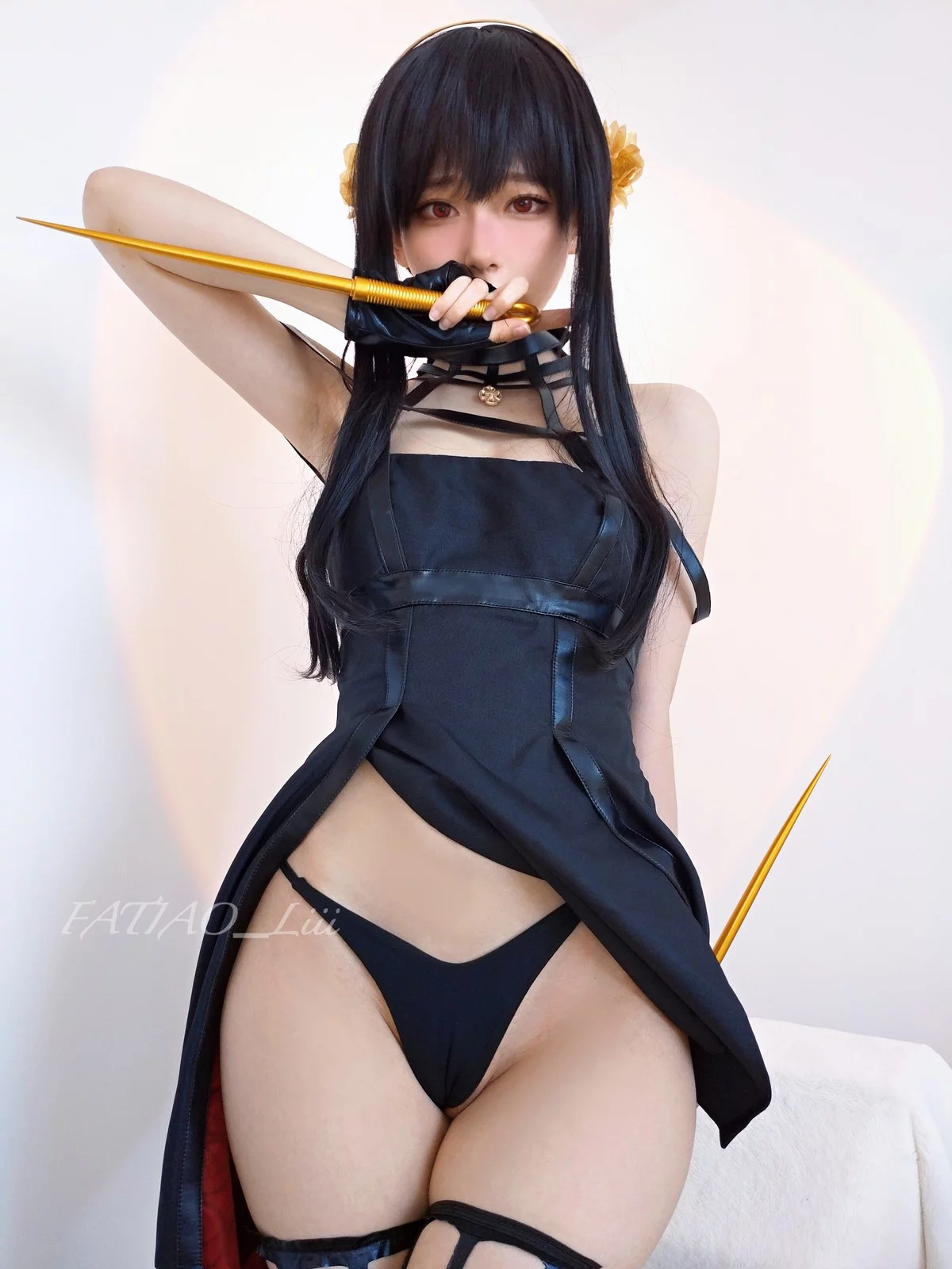 网络美女迷之呆梨约尔·福杰主题私房性感黑色三点式皮质内衣秀曼妙身姿诱惑写真58P
