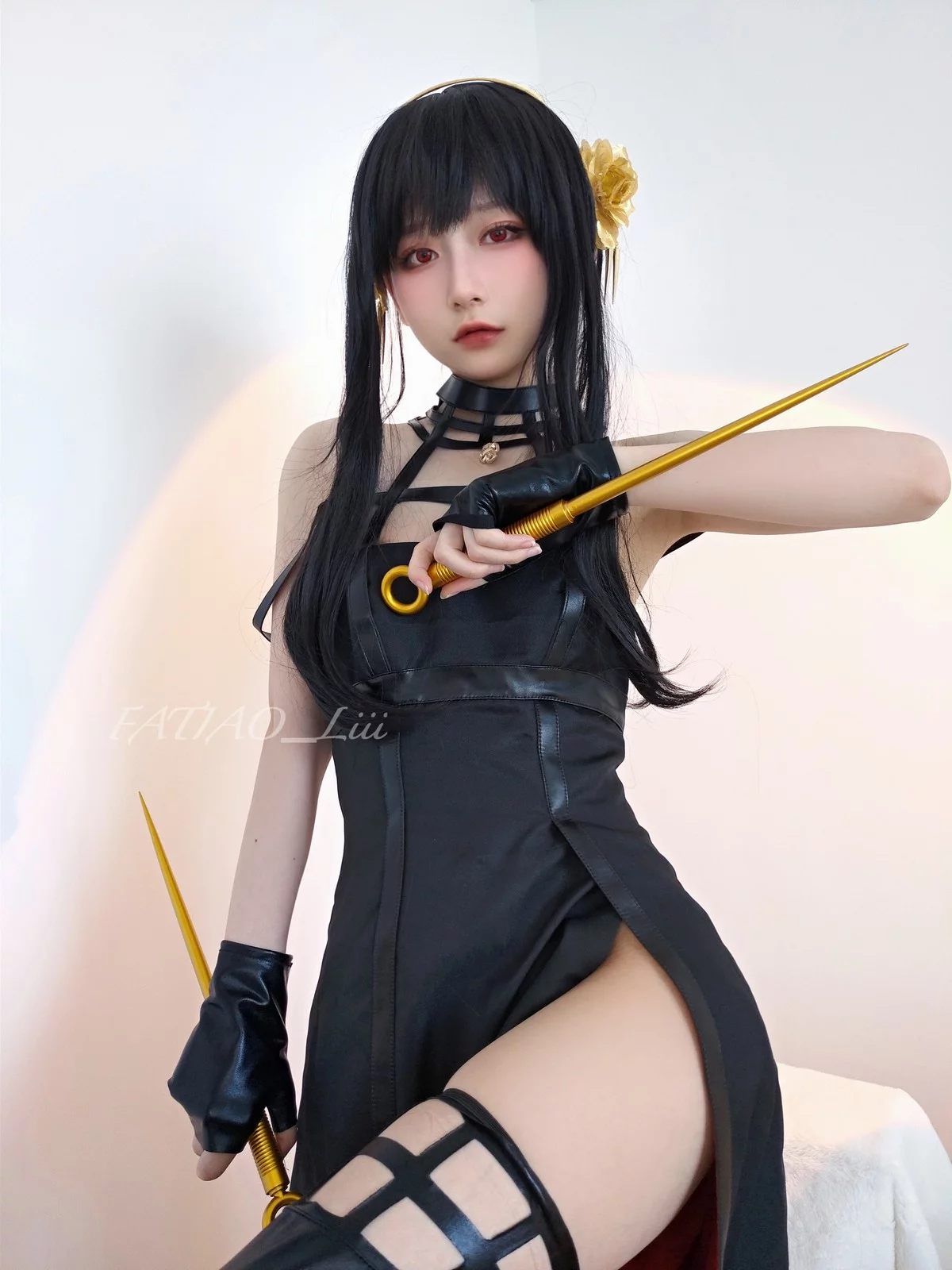 网络美女迷之呆梨约尔·福杰主题私房性感黑色三点式皮质内衣秀曼妙身姿诱惑写真58P