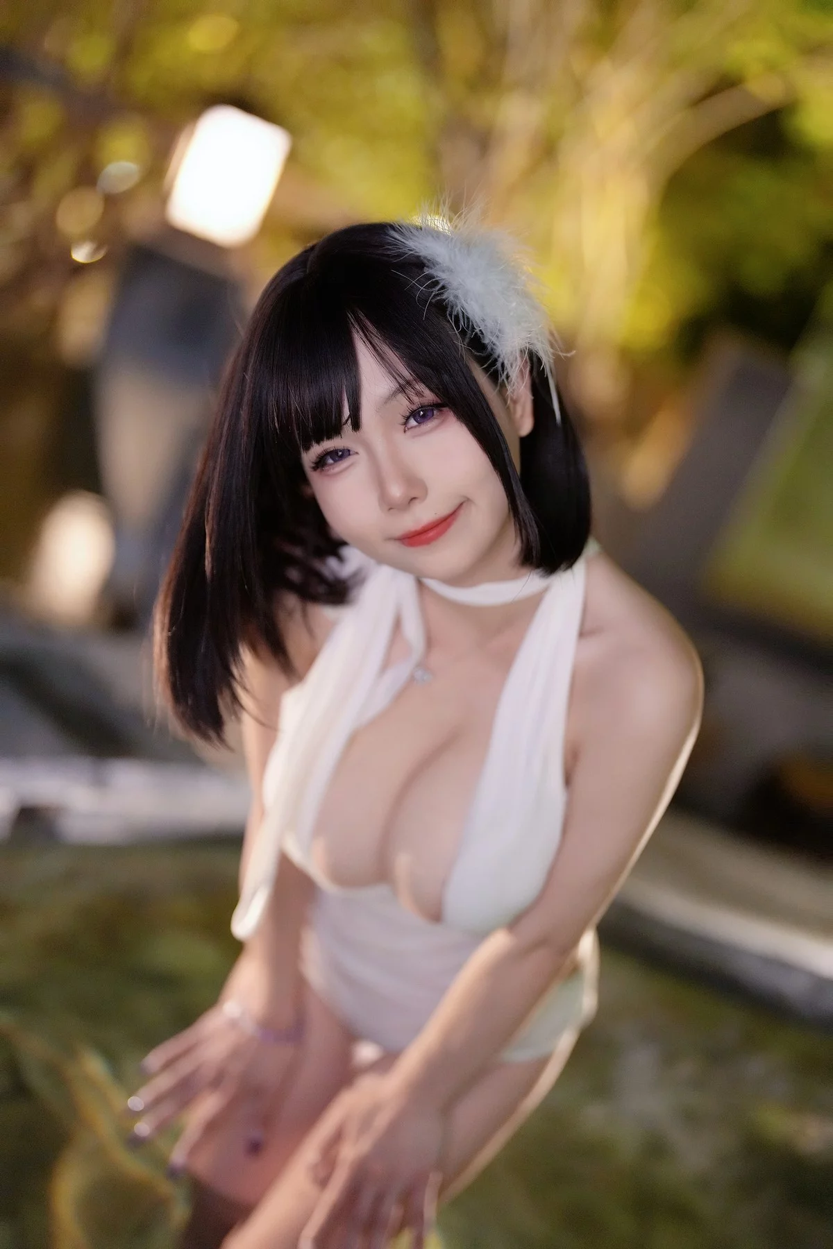 动漫博主末夜787夏日白色泳装主题泳池性感白色泳装秀丰满身材迷人诱惑写真23P