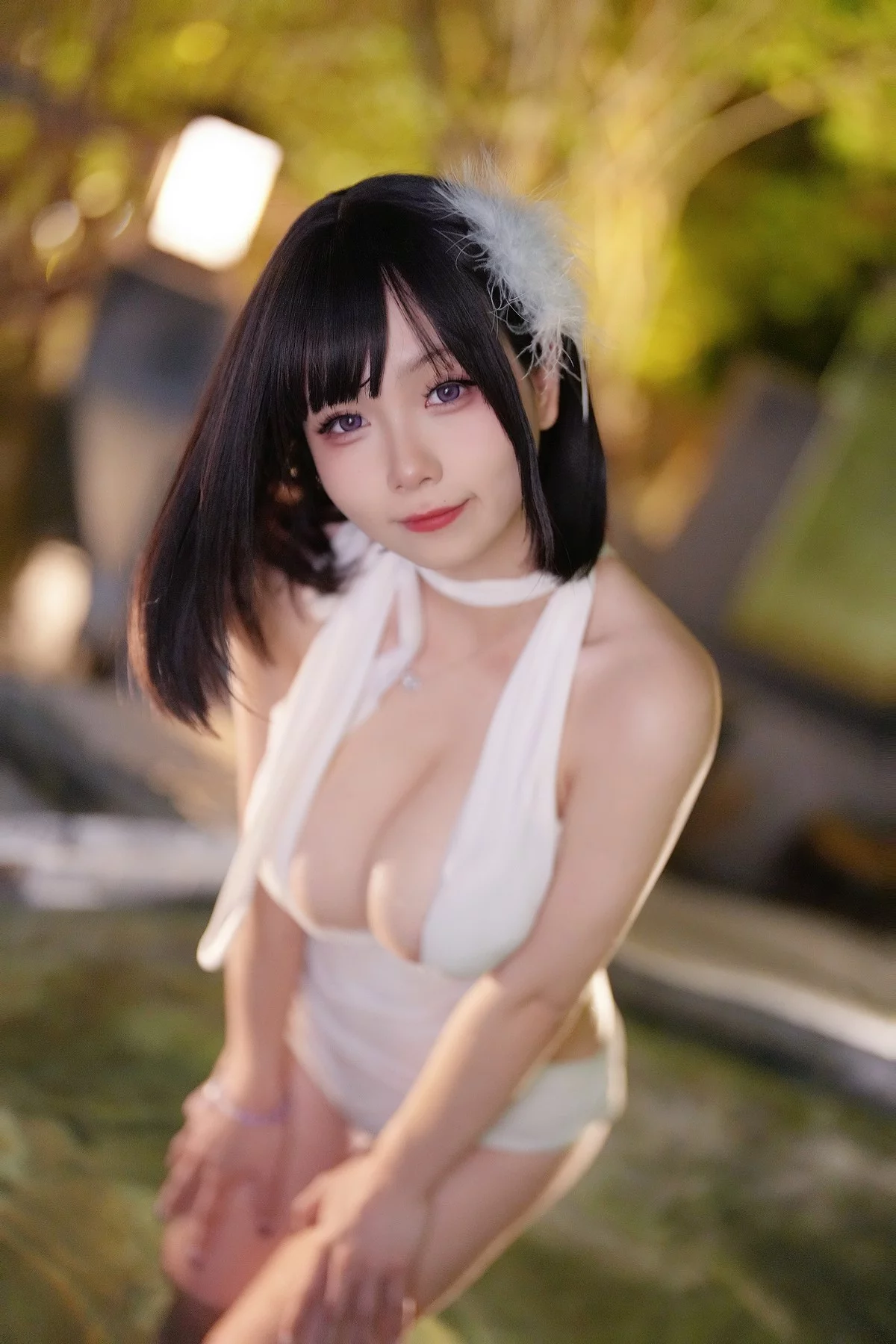 动漫博主末夜787夏日白色泳装主题泳池性感白色泳装秀丰满身材迷人诱惑写真23P