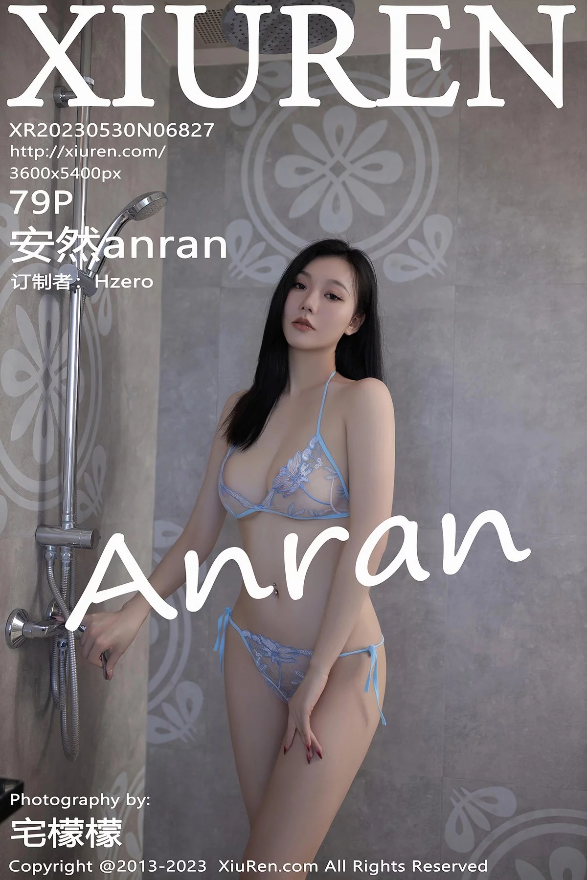 XiuRen第6827期_模特安然anran性感白色轻透薄纱服露淡蓝轻透蕾丝内衣诱惑写真79P