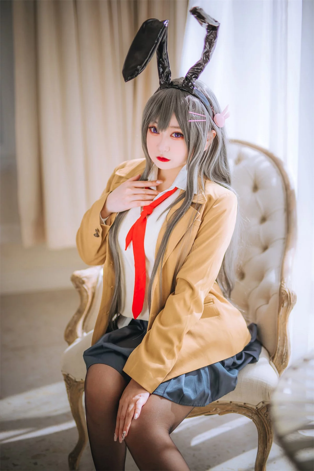 动漫博主恩田直幸麻衣学姐主题性感兔女郎系列蕾丝内衣+皮质连体衣丰满诱惑写真63P