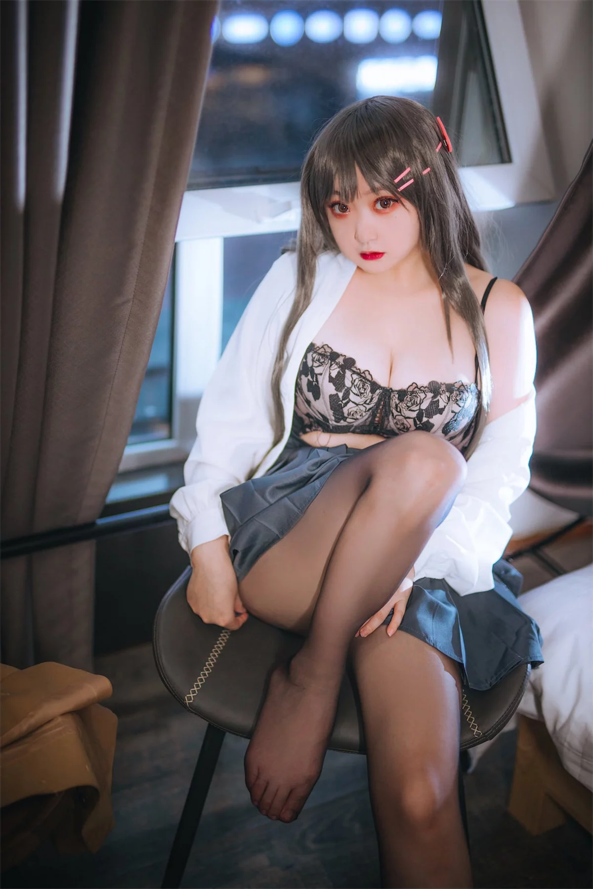 动漫博主恩田直幸麻衣学姐主题性感兔女郎系列蕾丝内衣+皮质连体衣丰满诱惑写真63P