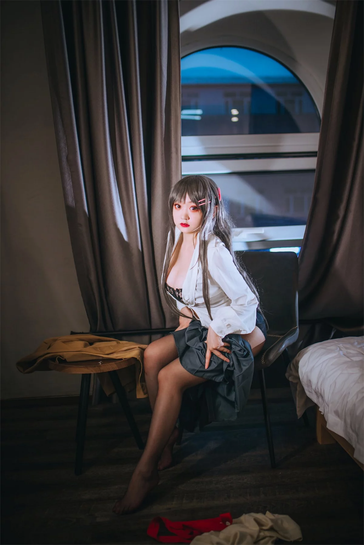 动漫博主恩田直幸麻衣学姐主题性感兔女郎系列蕾丝内衣+皮质连体衣丰满诱惑写真63P