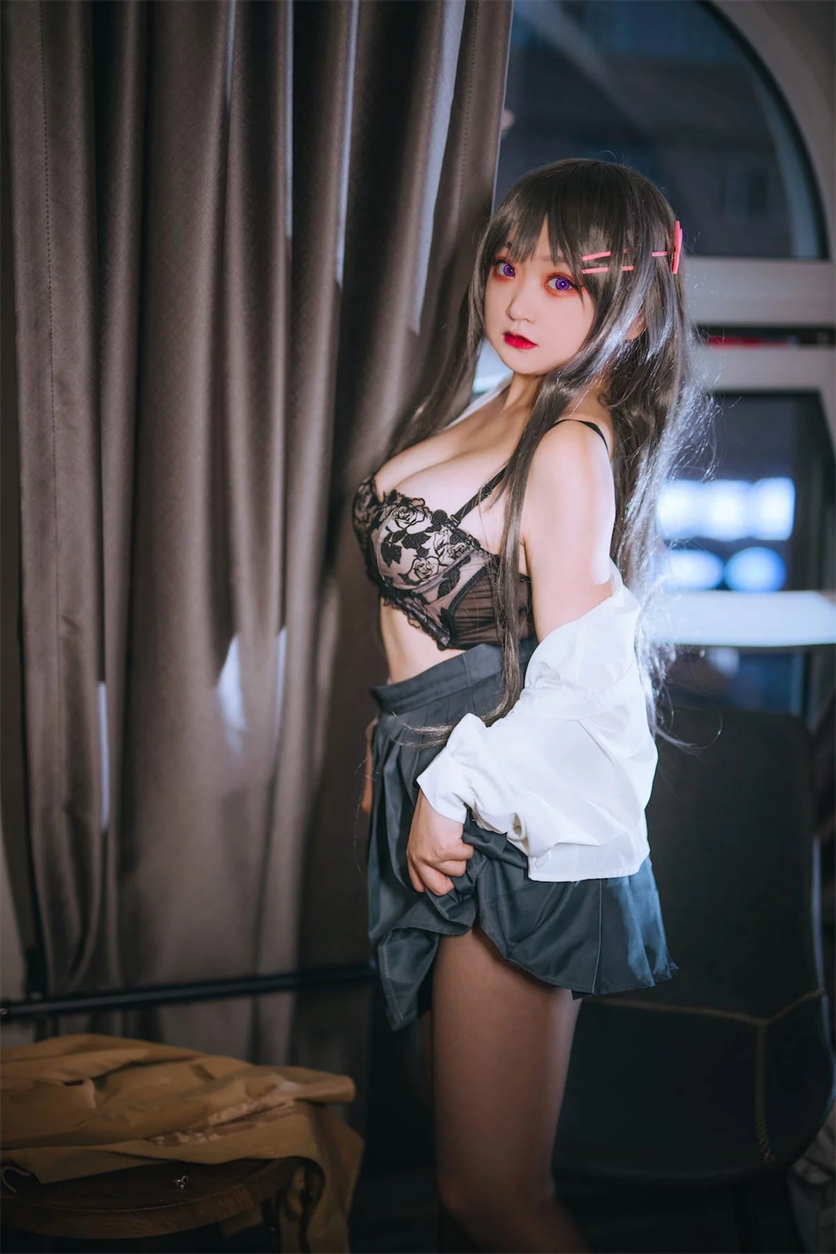 动漫博主恩田直幸麻衣学姐主题性感兔女郎系列蕾丝内衣+皮质连体衣丰满诱惑写真63P