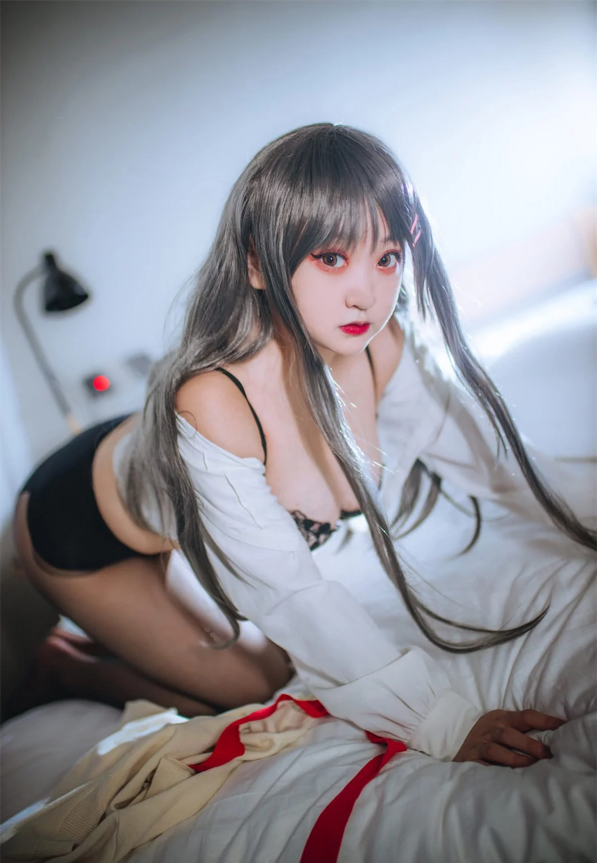 动漫博主恩田直幸麻衣学姐主题性感兔女郎系列蕾丝内衣+皮质连体衣丰满诱惑写真63P