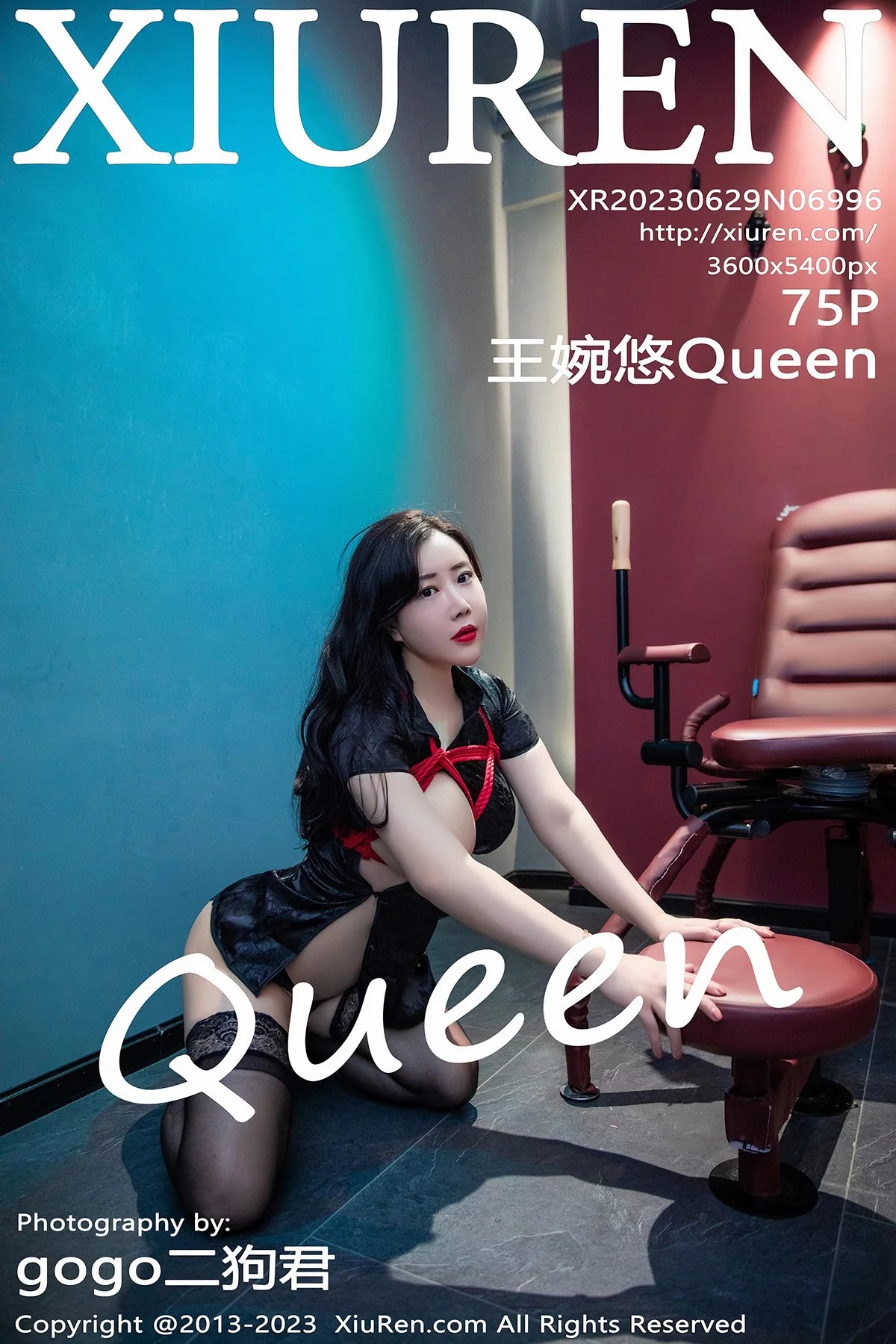 XiuRen第6996期_模特王婉悠Queen捆绑主题性感黑色服饰配超薄黑丝极致魅惑写真75P