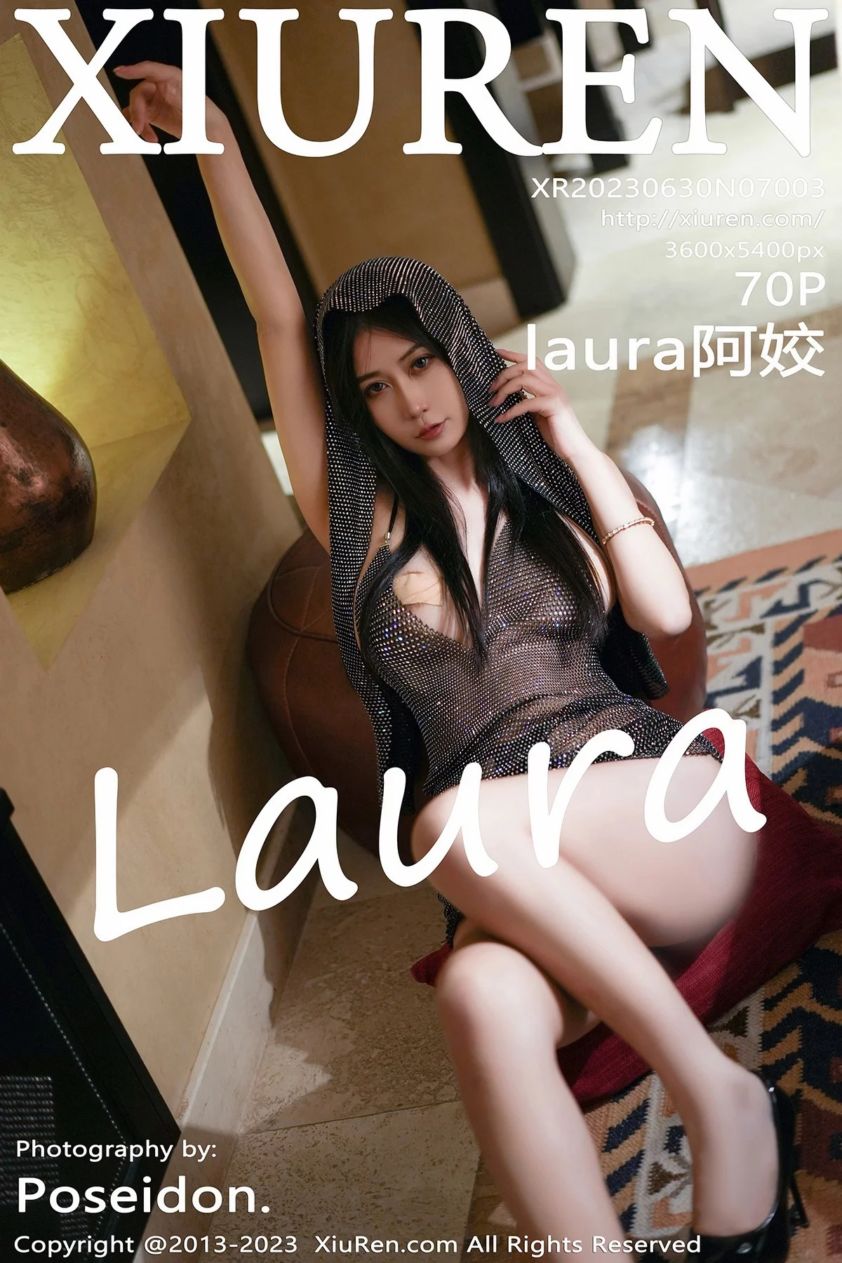 XiuRen第7003期_模特Laura阿姣私房性感墨绿色轻透金缕衣秀完美身材诱惑写真70P