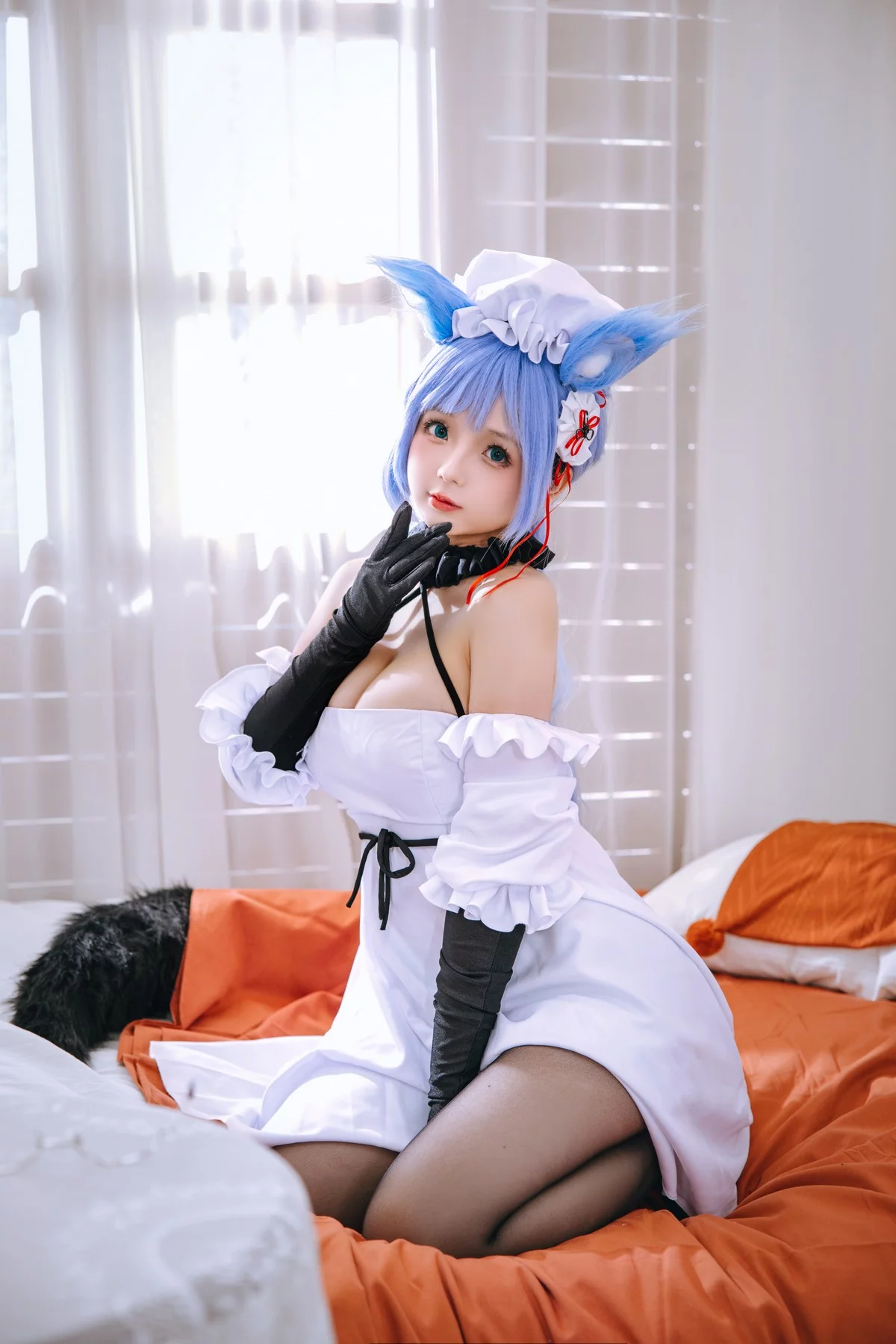 Cosplay美女日奈娇神通Cos主题性感女仆装配超薄黑丝半脱秀丰满身材诱惑写真95P