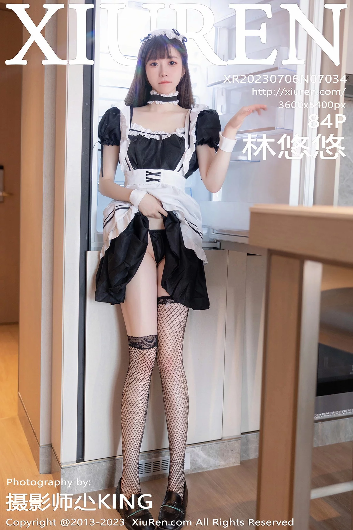 XiuRen第7034期_模特林悠悠性感黑色女仆服饰配黑色网格袜秀曼妙身姿诱惑写真84P