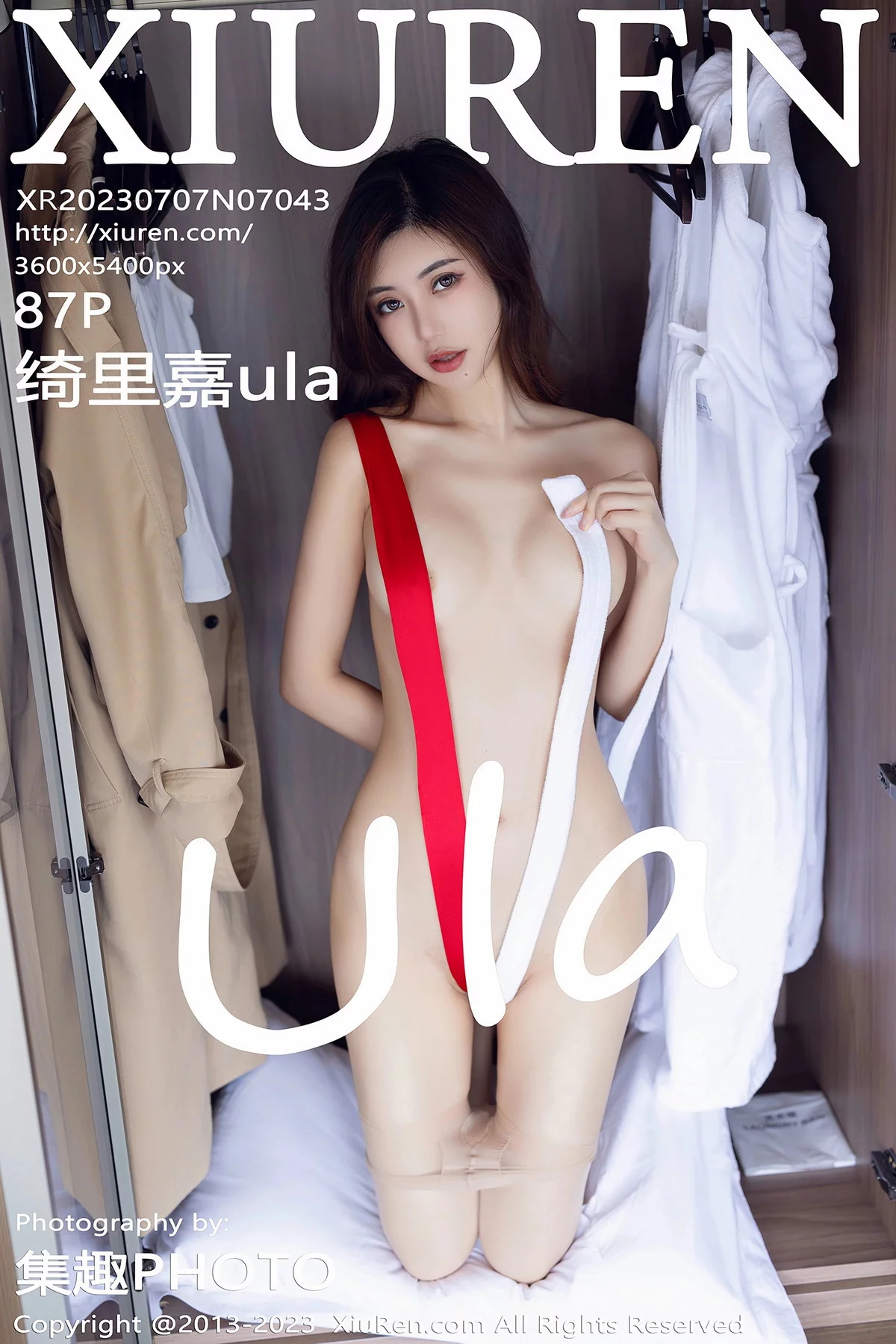 XiuRen第7043期_女神绮里嘉ula性感红色睡裙露红色蕾丝内衣配原色丝袜诱惑写真87P