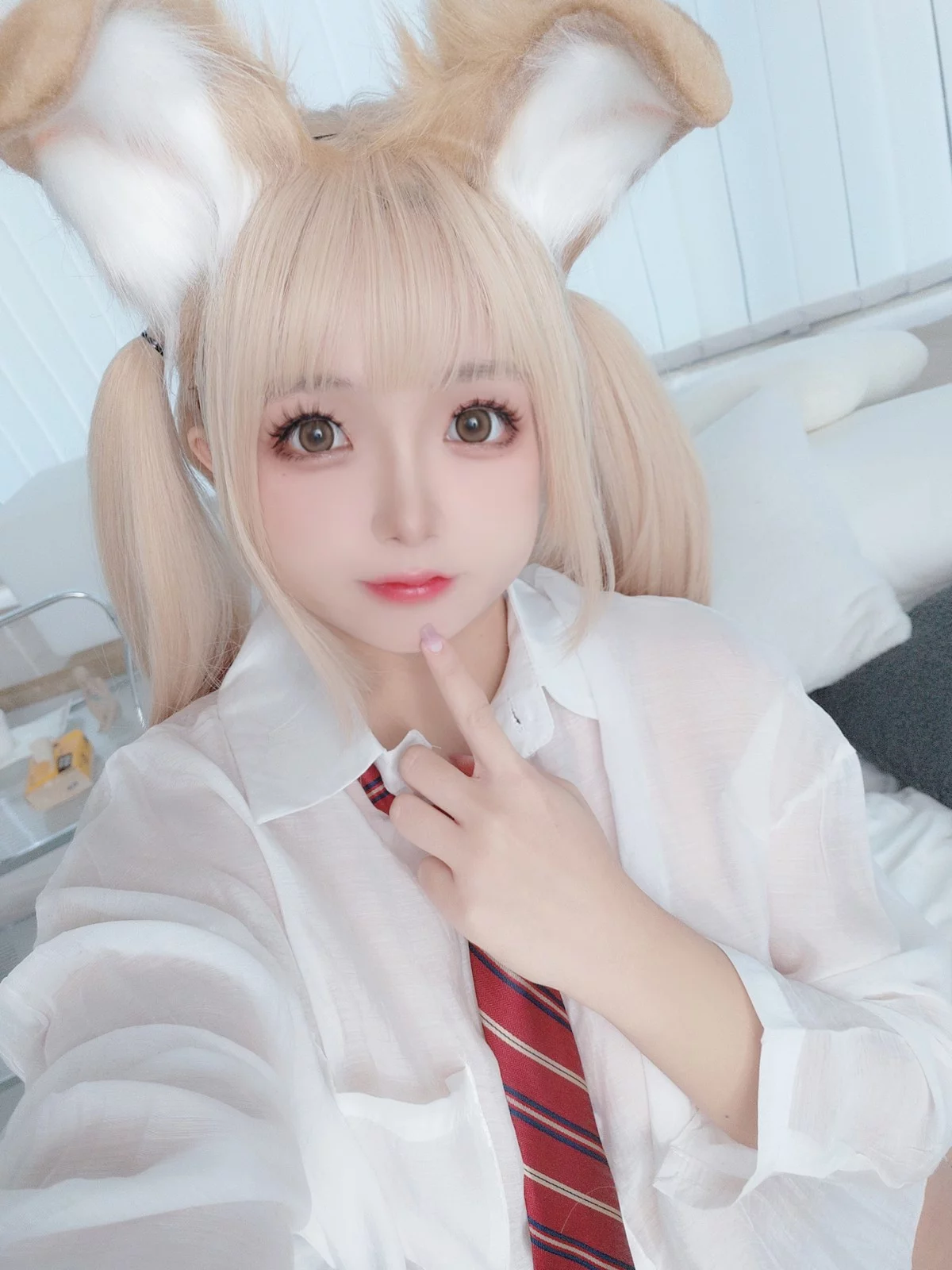 Cosplay美女日奈娇衬衫小狗主题性感白色薄透衬衫半脱露豪乳遮点惹火诱惑写真160P
