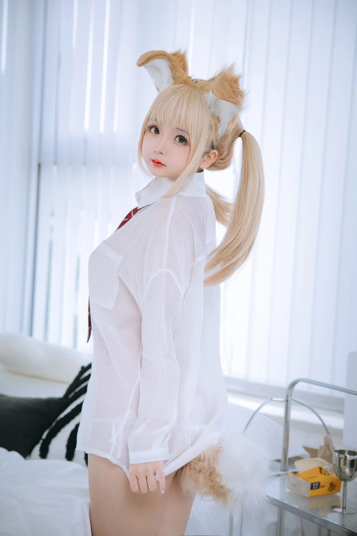 Cosplay美女日奈娇衬衫小狗主题性感白色薄透衬衫半脱露豪乳遮点惹火诱惑写真160P