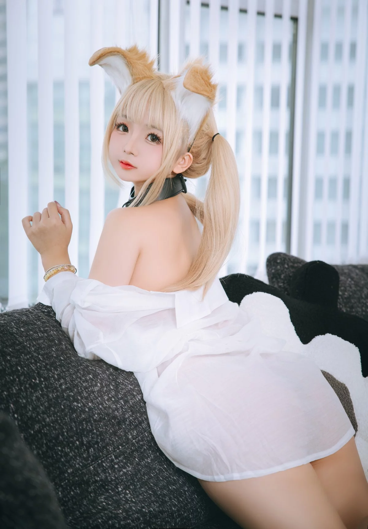 Cosplay美女日奈娇衬衫小狗主题性感白色薄透衬衫半脱露豪乳遮点惹火诱惑写真160P