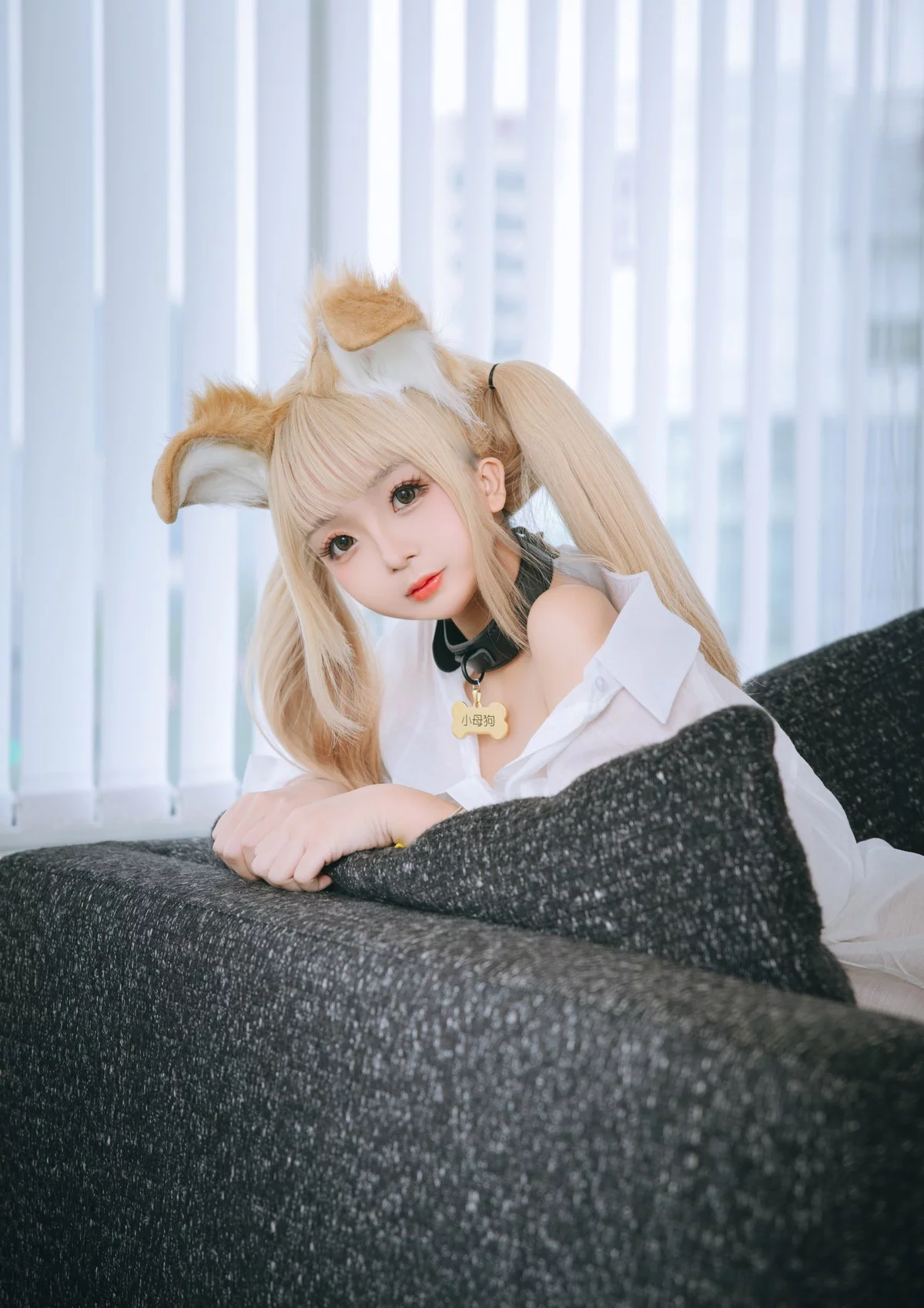 Cosplay美女日奈娇衬衫小狗主题性感白色薄透衬衫半脱露豪乳遮点惹火诱惑写真160P