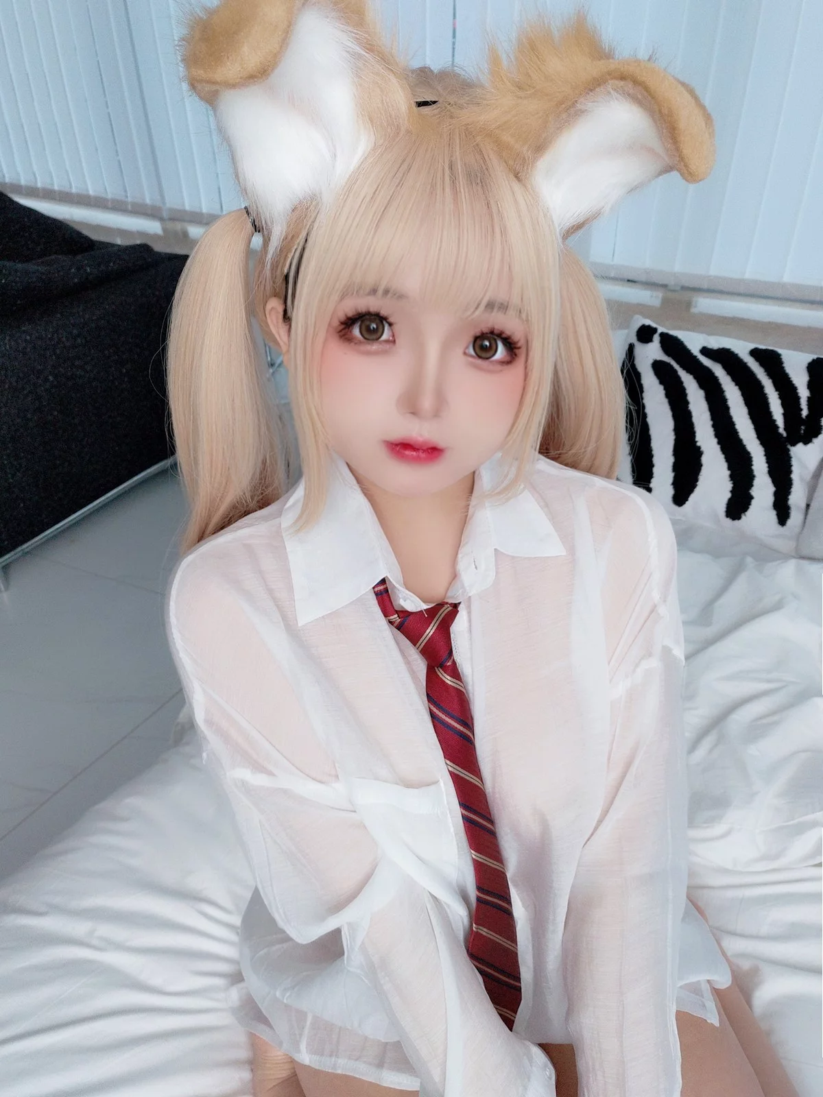 Cosplay美女日奈娇衬衫小狗主题性感白色薄透衬衫半脱露豪乳遮点惹火诱惑写真160P