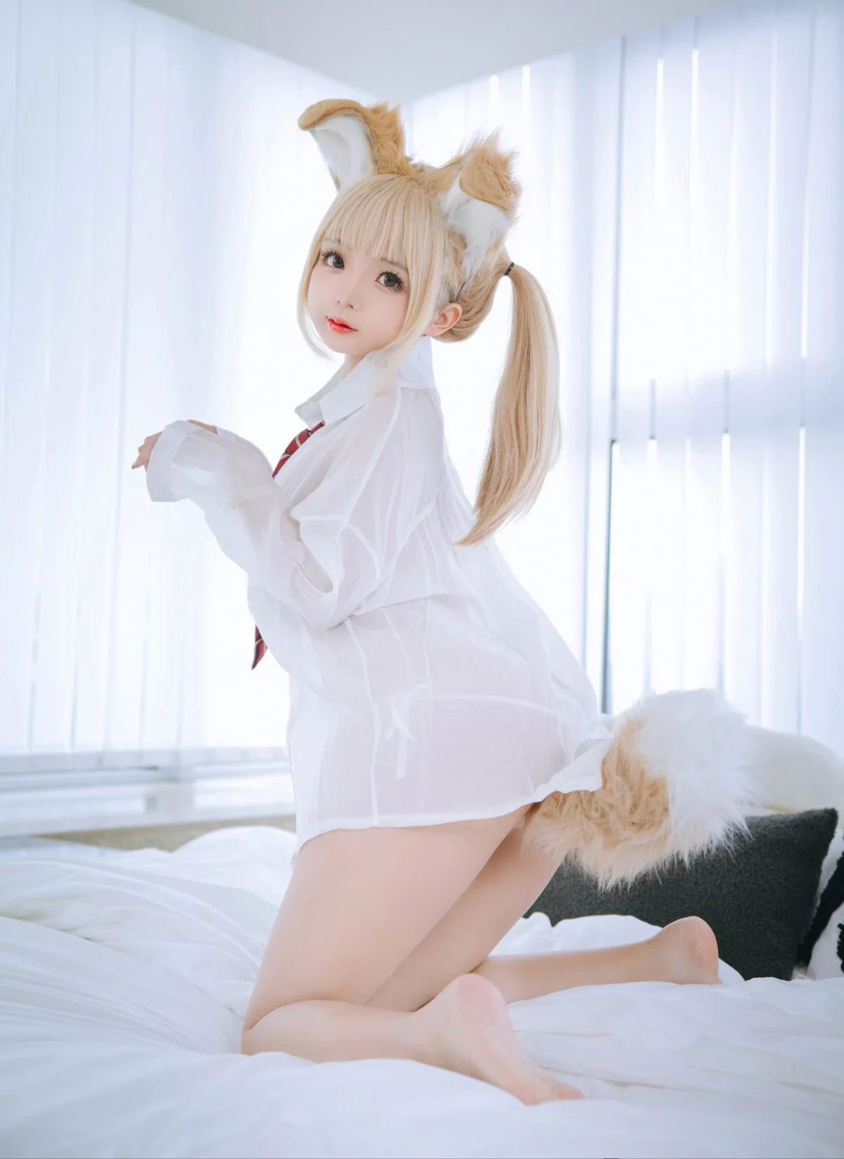 Cosplay美女日奈娇衬衫小狗主题性感白色薄透衬衫半脱露豪乳遮点惹火诱惑写真160P