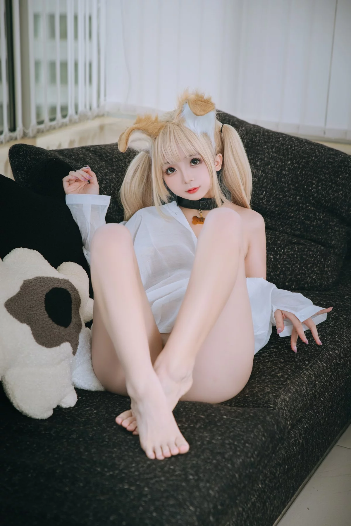 Cosplay美女日奈娇衬衫小狗主题性感白色薄透衬衫半脱露豪乳遮点惹火诱惑写真160P
