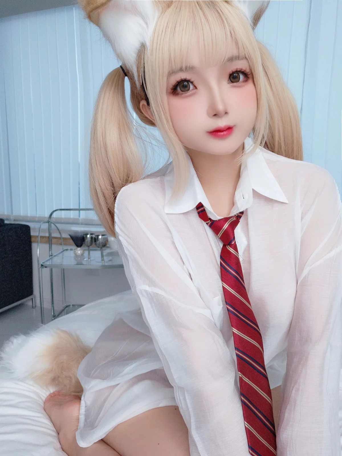 Cosplay美女日奈娇衬衫小狗主题性感白色薄透衬衫半脱露豪乳遮点惹火诱惑写真160P