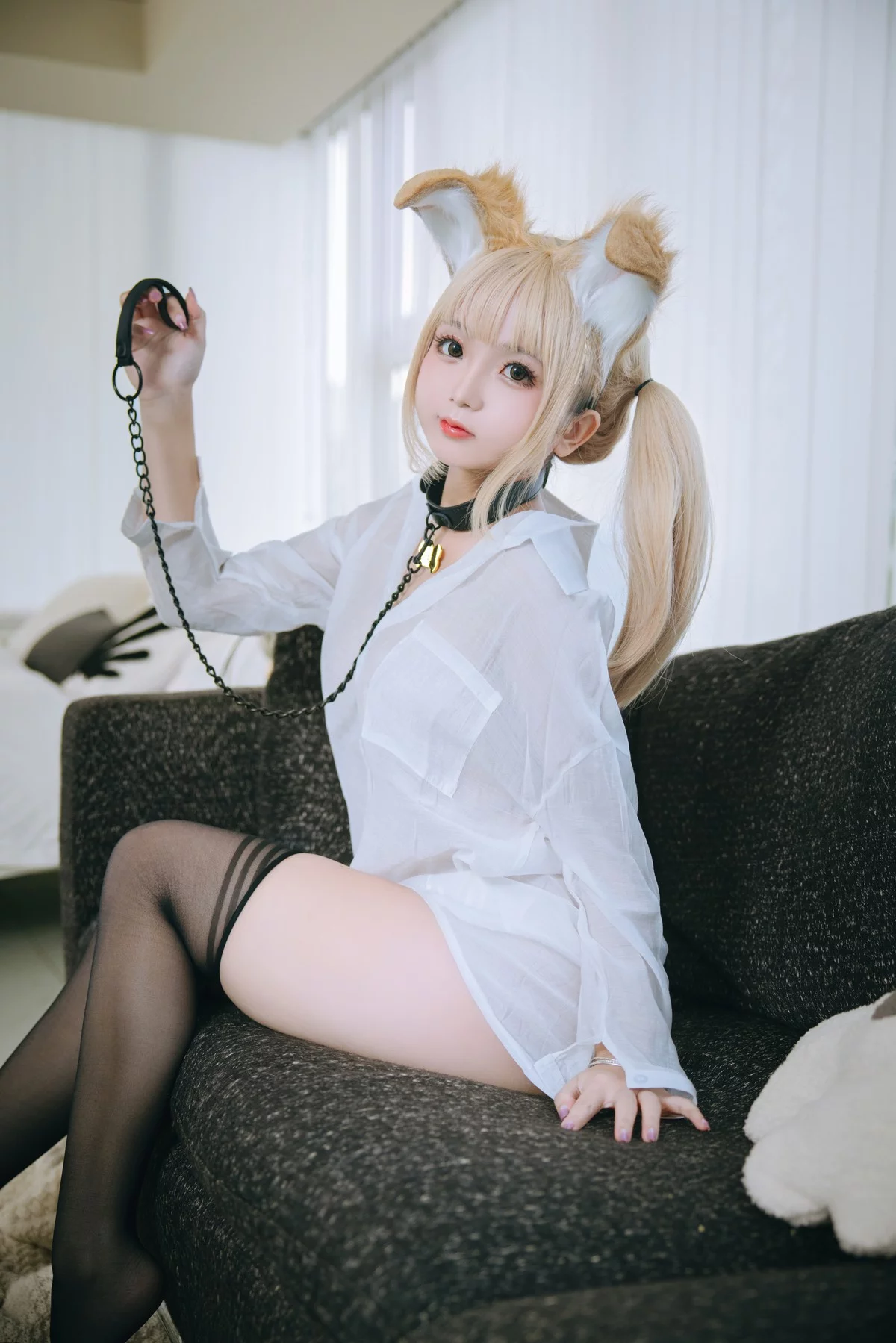 Cosplay美女日奈娇衬衫小狗主题性感白色薄透衬衫半脱露豪乳遮点惹火诱惑写真160P
