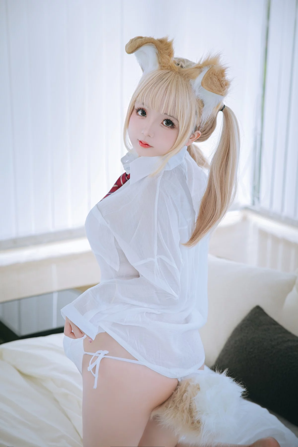 Cosplay美女日奈娇衬衫小狗主题性感白色薄透衬衫半脱露豪乳遮点惹火诱惑写真160P