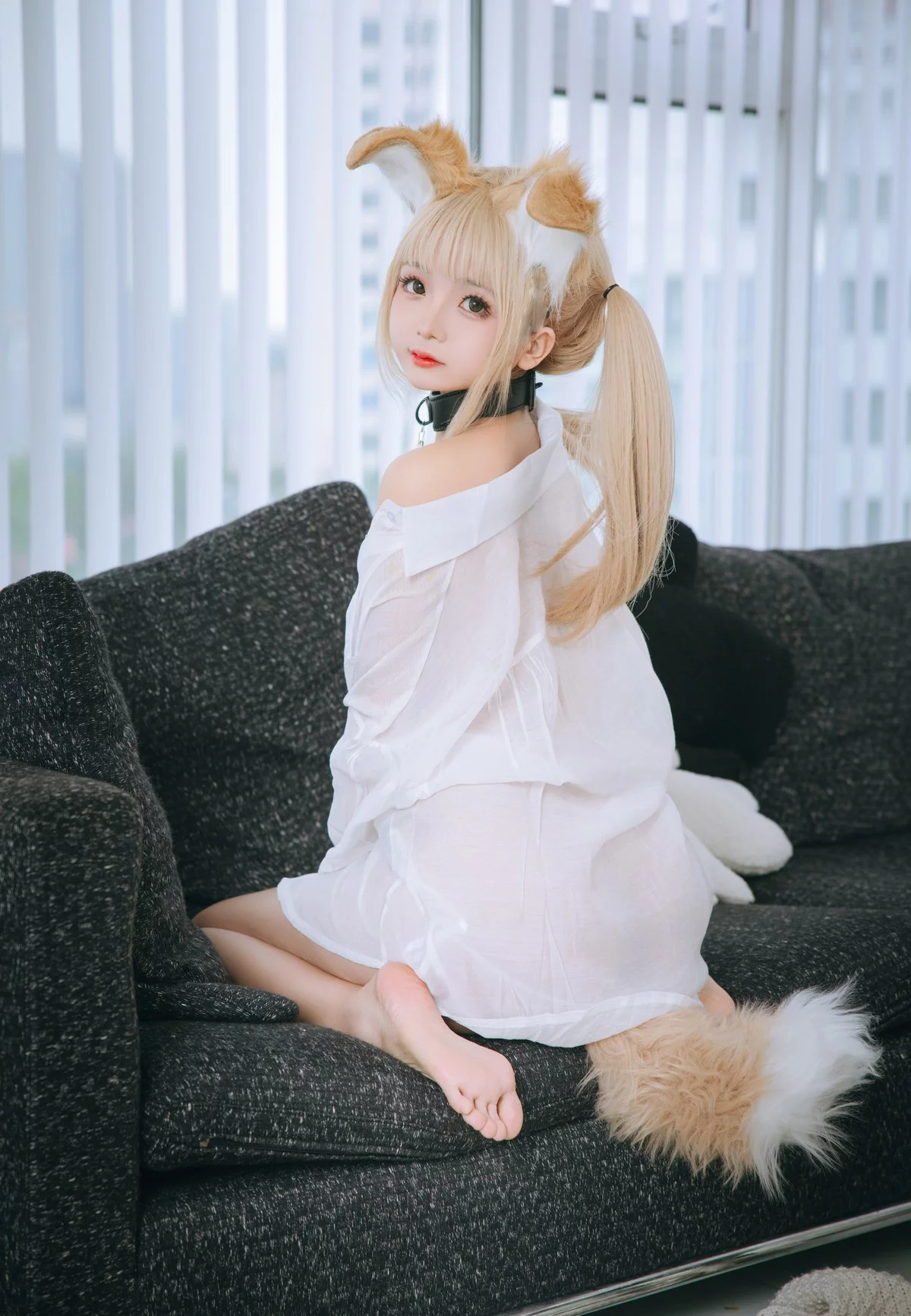 Cosplay美女日奈娇衬衫小狗主题性感白色薄透衬衫半脱露豪乳遮点惹火诱惑写真160P