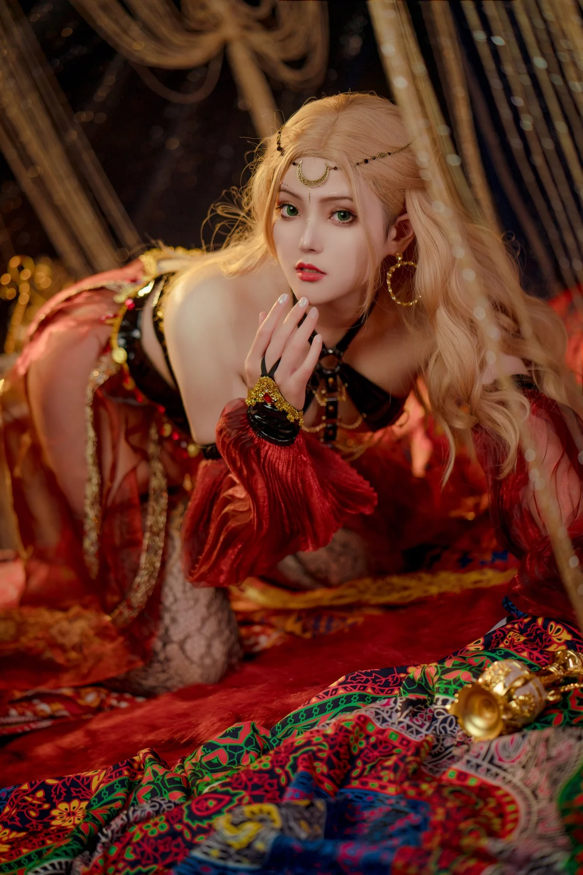 网络美女Natsuko夏夏子舞娘主题异域风情舞娘性感黑色内衣配黑网袜诱惑写真40P
