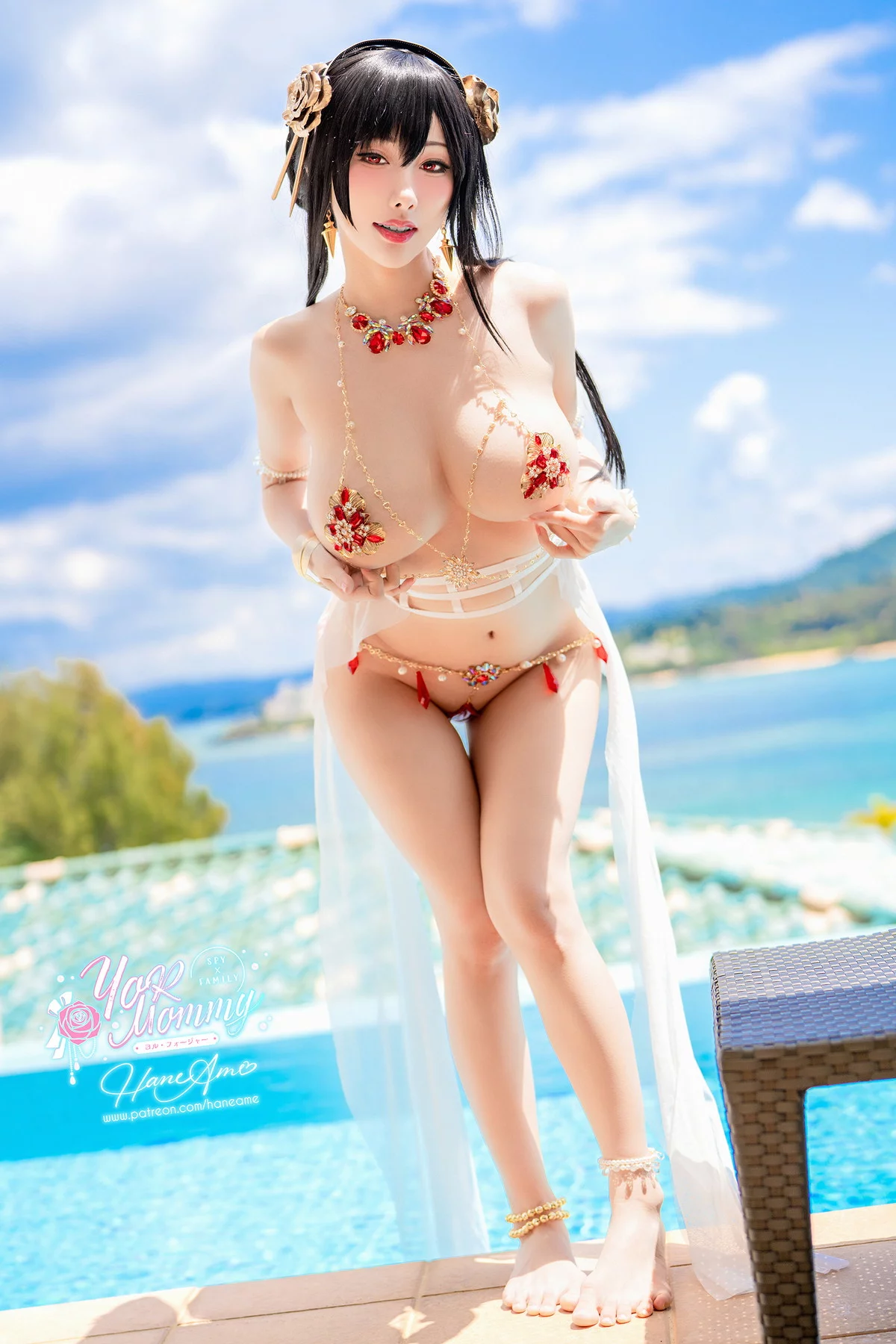 Coser美女雨波_HaneAme约儿冲绳夏日写真书主题性感黑色内衣秀豪乳诱惑写真90P