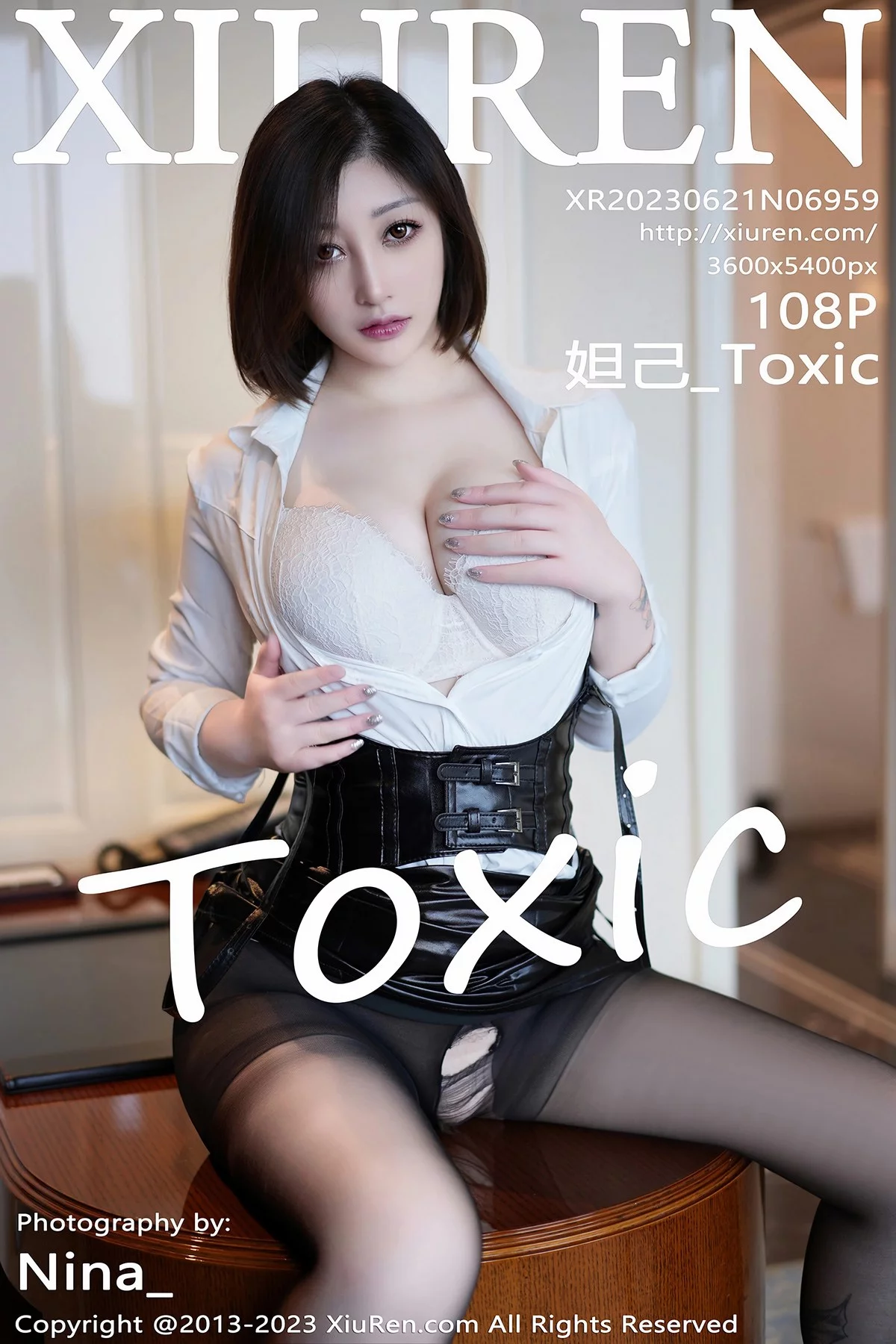 XiuRen第6959期_女神妲己_Toxic性感白色蕾丝内衣配魅惑黑丝秀雪峰美臀诱惑写真108P