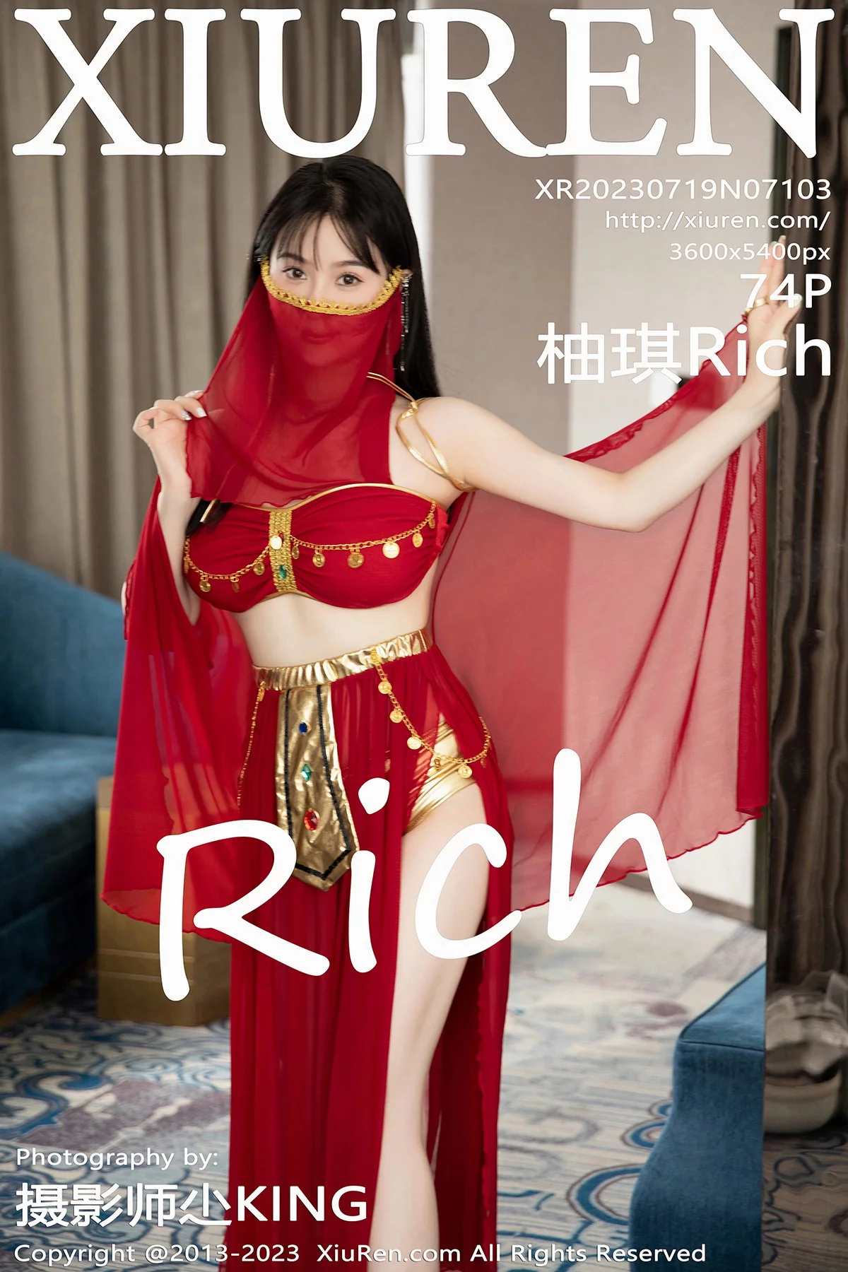 XiuRen第7103期_模特柚琪Rich私房脱性感红色西域舞服秀曼妙身姿撩人诱惑写真74P