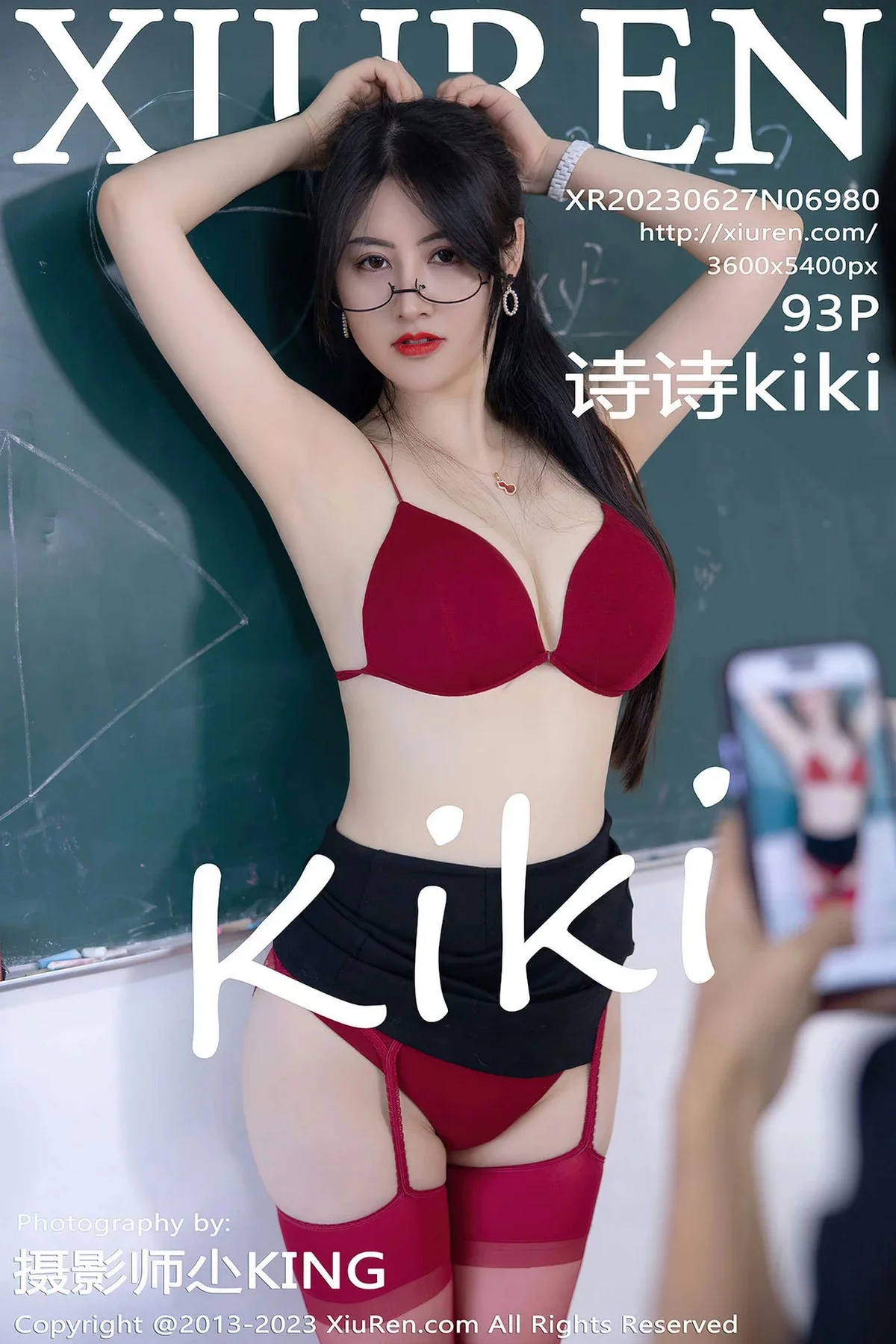 XiuRen第6980期_模特诗诗kiki教师角色脱性感白T露红色内衣配红丝吊袜诱惑写真93P