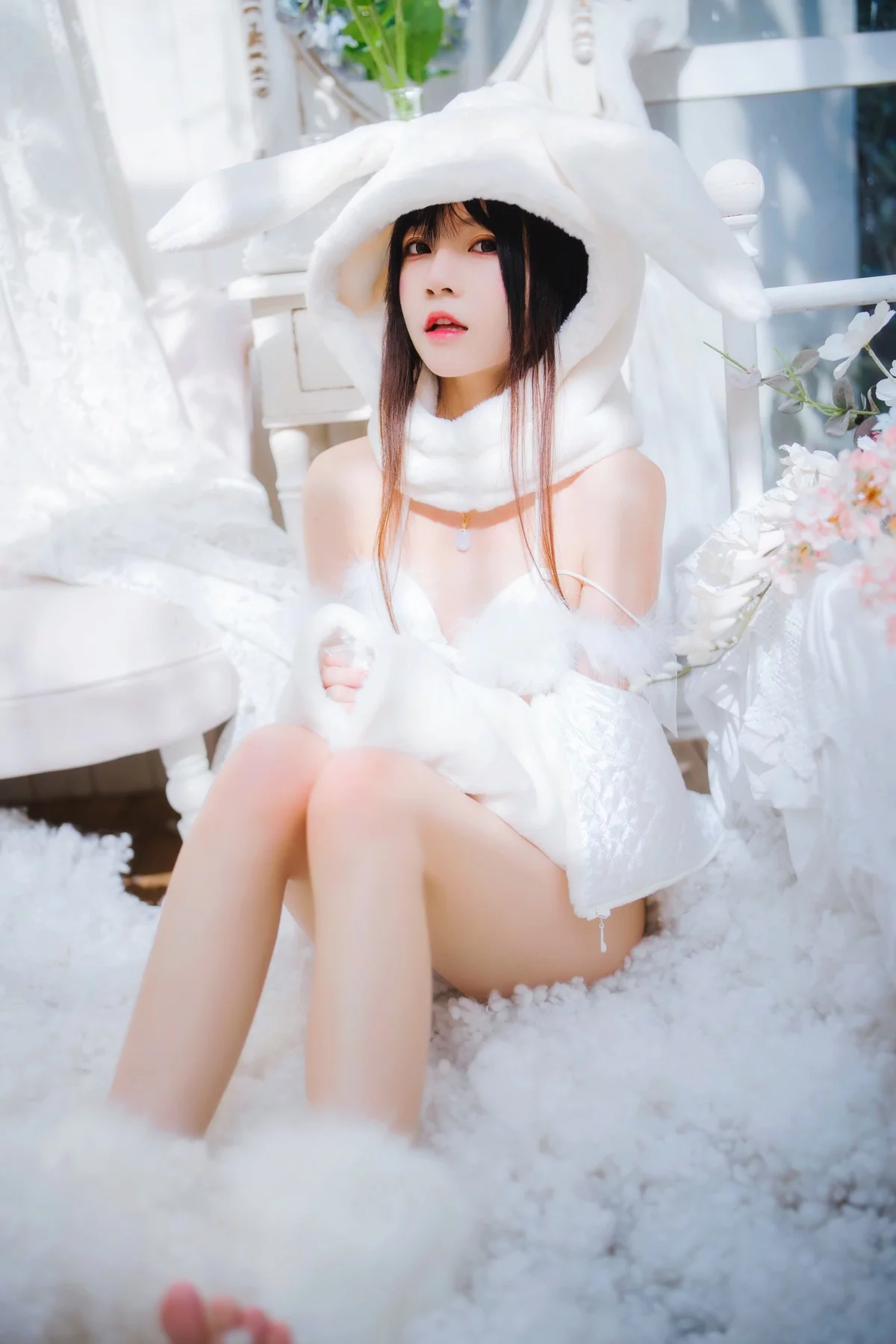 网络美女桜桃喵小白兔01主题性感兔子装扮白色内衣秀完美身材迷人诱惑写真48P