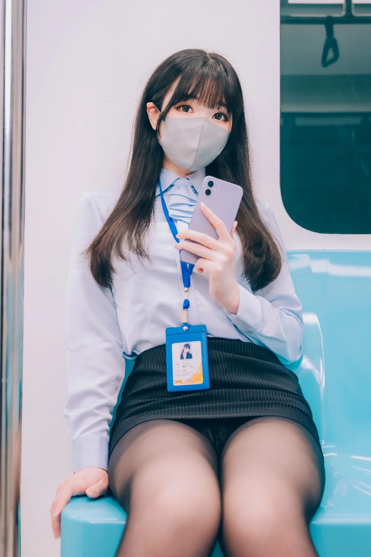 微博妹纸霜月shimo-Tokimeki Metro主题地铁场景黑色内衣秀完美身材诱惑写真100P