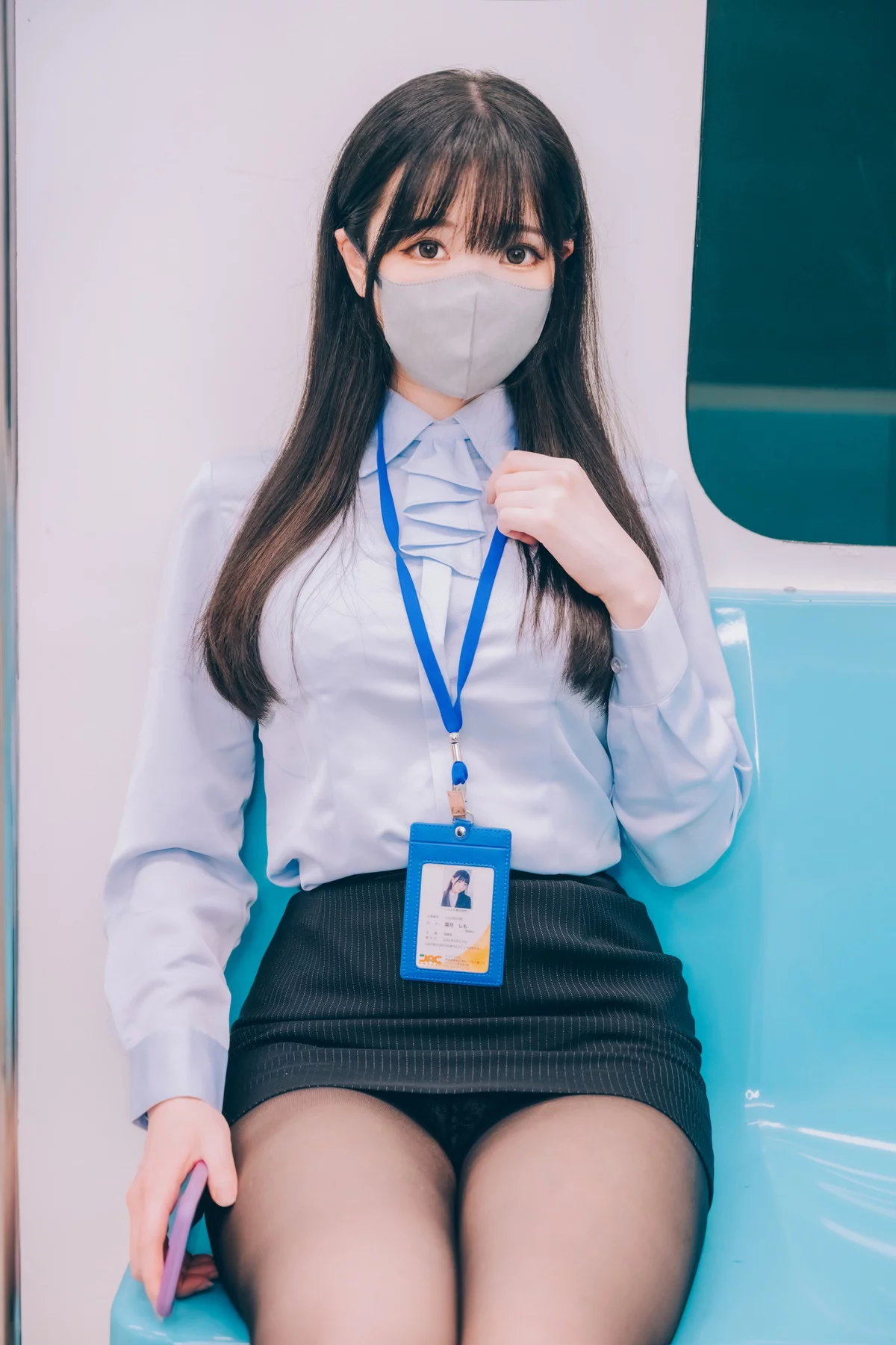微博妹纸霜月shimo-Tokimeki Metro主题地铁场景黑色内衣秀完美身材诱惑写真100P