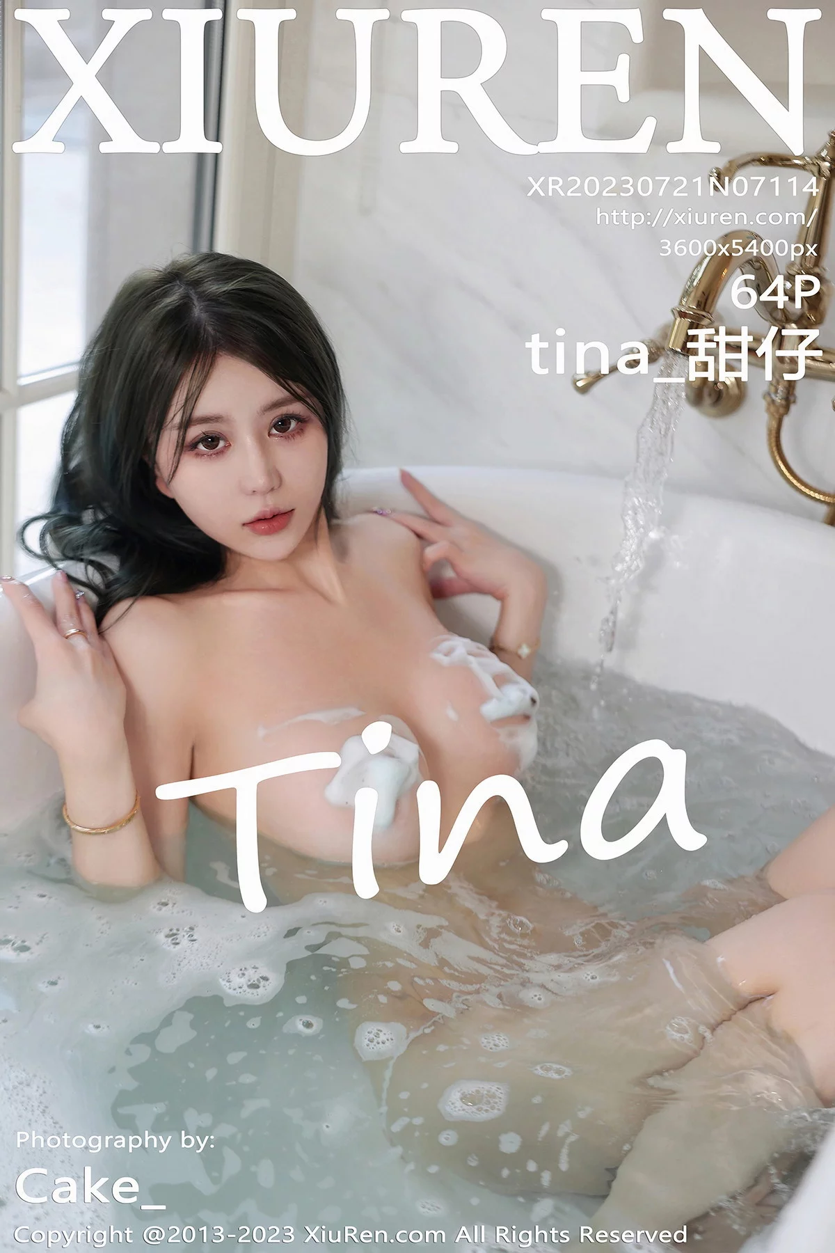 XiuRen第7114期_模特tina_甜仔浴缸场景咖啡色蕾丝睡裙湿身秀凹凸身材诱惑写真64P