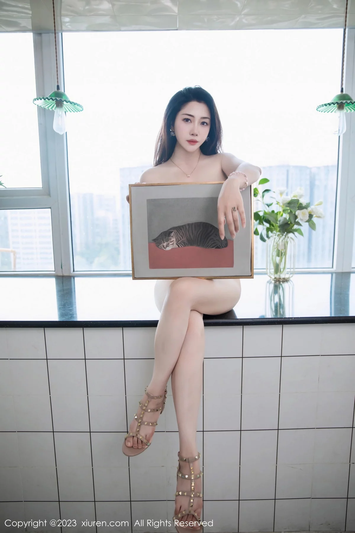XiuRen第7216期_模特严利娅Yuliya户外性感杏色低胸连衣长裙秀完美身材诱惑写真89P