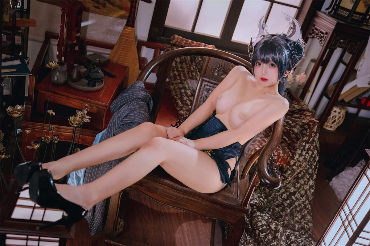 Cosplay美女日奈娇碧蓝档案妃咲主题脱性感旗袍露黑色三点式内衣完美诱惑写真92P