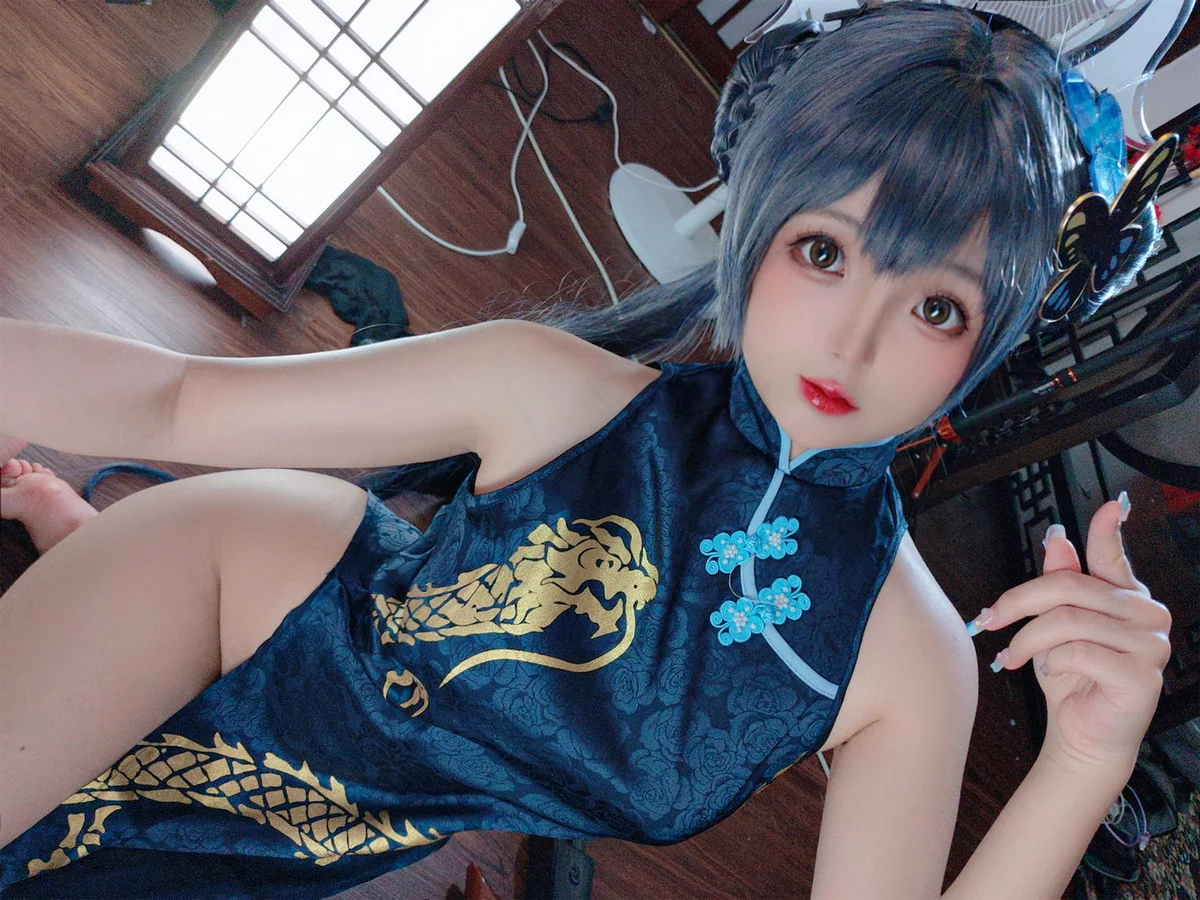 Cosplay美女日奈娇碧蓝档案妃咲主题脱性感旗袍露黑色三点式内衣完美诱惑写真92P